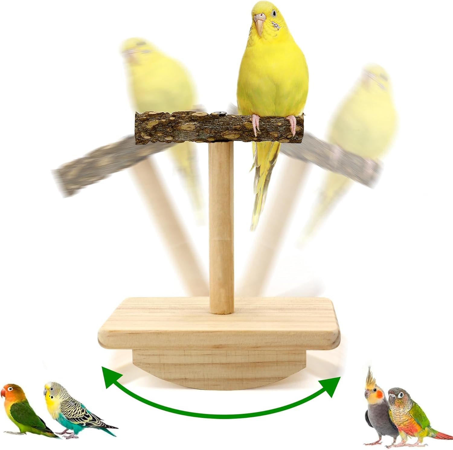 Natural Wood Bird Perch Stand Training, Intelligence Puzzle Enrichment Toys for Parakeets, Wooden Parrot Perch Platform, Bird Playground Play Stands for Conure, Cockatiel, Budgie Interactive Toys