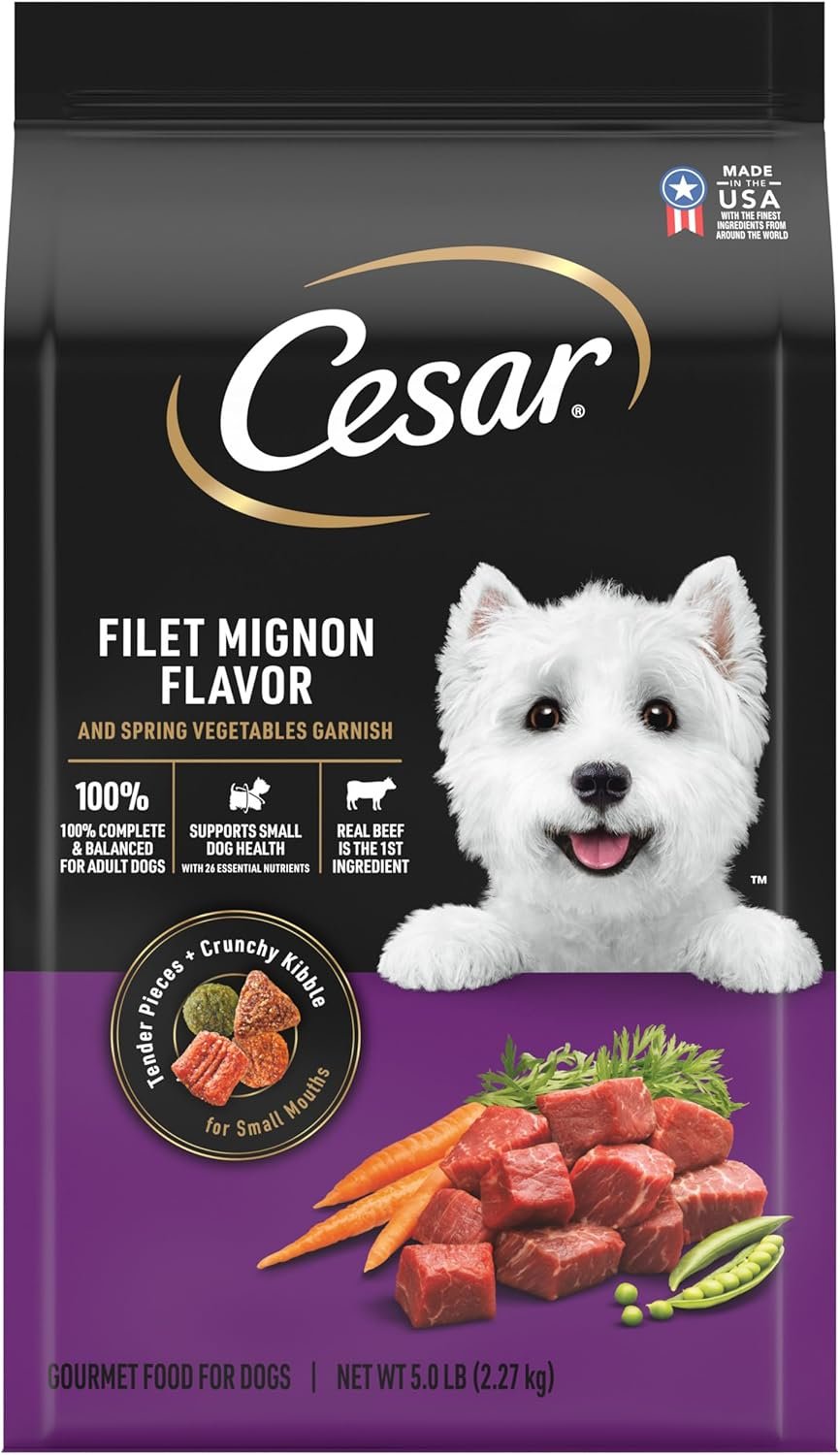 Cesar Small Breed Dry Dog Food for Small Dogs, Filet Mignon Flavor and Spring Vegetables Garnish, 5 lb Bag