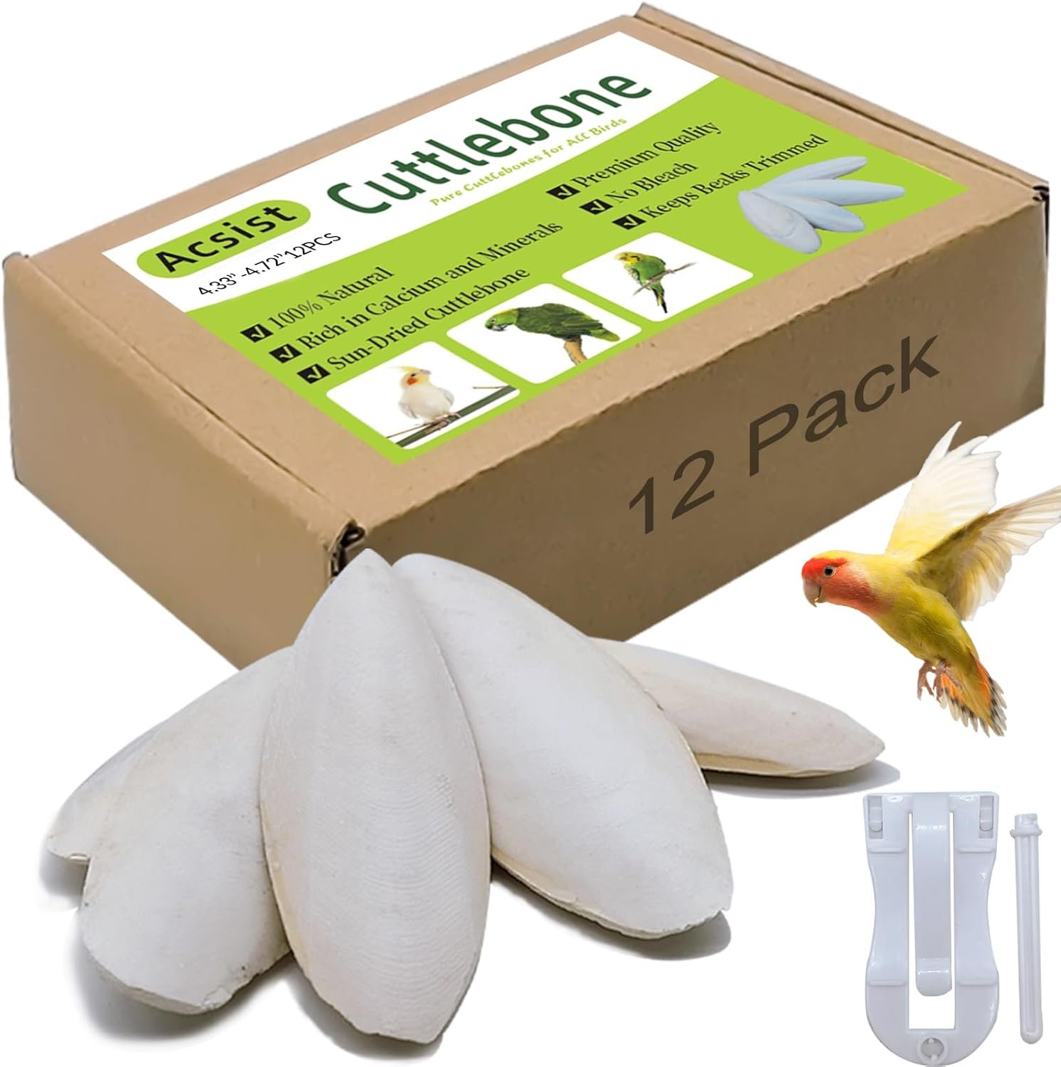 4.3″-4.7″ Cuttlebone for Birds,Natural Cuttlefish Bone for Parakeets, Cuddle Bones for Sharp Beak, Premium Bird Calcium Stone for Parrots Budgie Cockatiel,12 Pcs