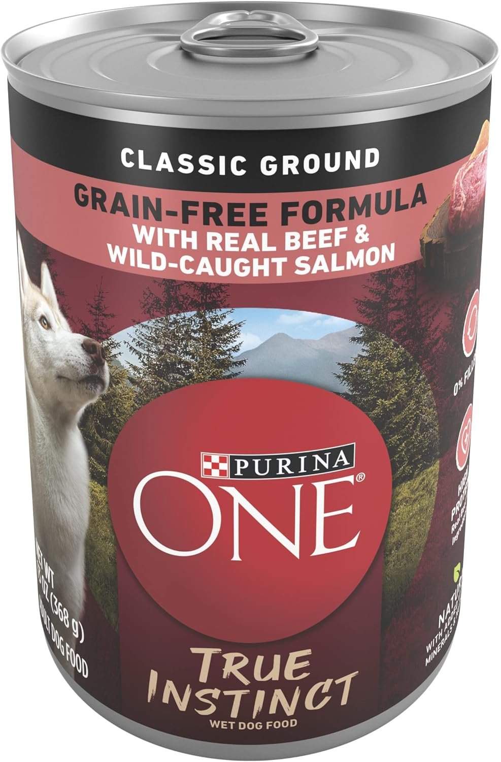 Purina ONE Wet Dog Food True Instinct Classic Ground Grain-Free Formula With Real Beef and Wild Caught Salmon High Protein Wet Dog Food – (Pack of 12) 13 oz. Cans