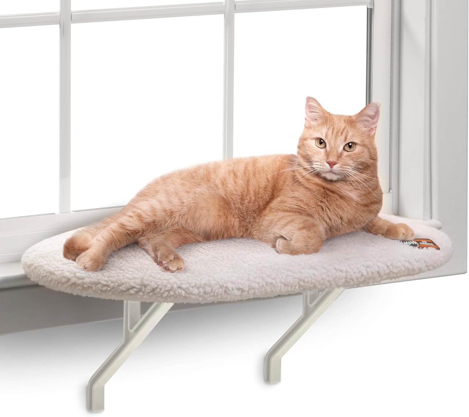 K&H Cordless Cat Window Perch – Cat Window Hammock Bed with Strong Suction Cups (Holds 40 lbs), Cushioned Windowsill Bed for Indoor Cats, Washable Cover, Cream Fleece, 24 x 14 Inches