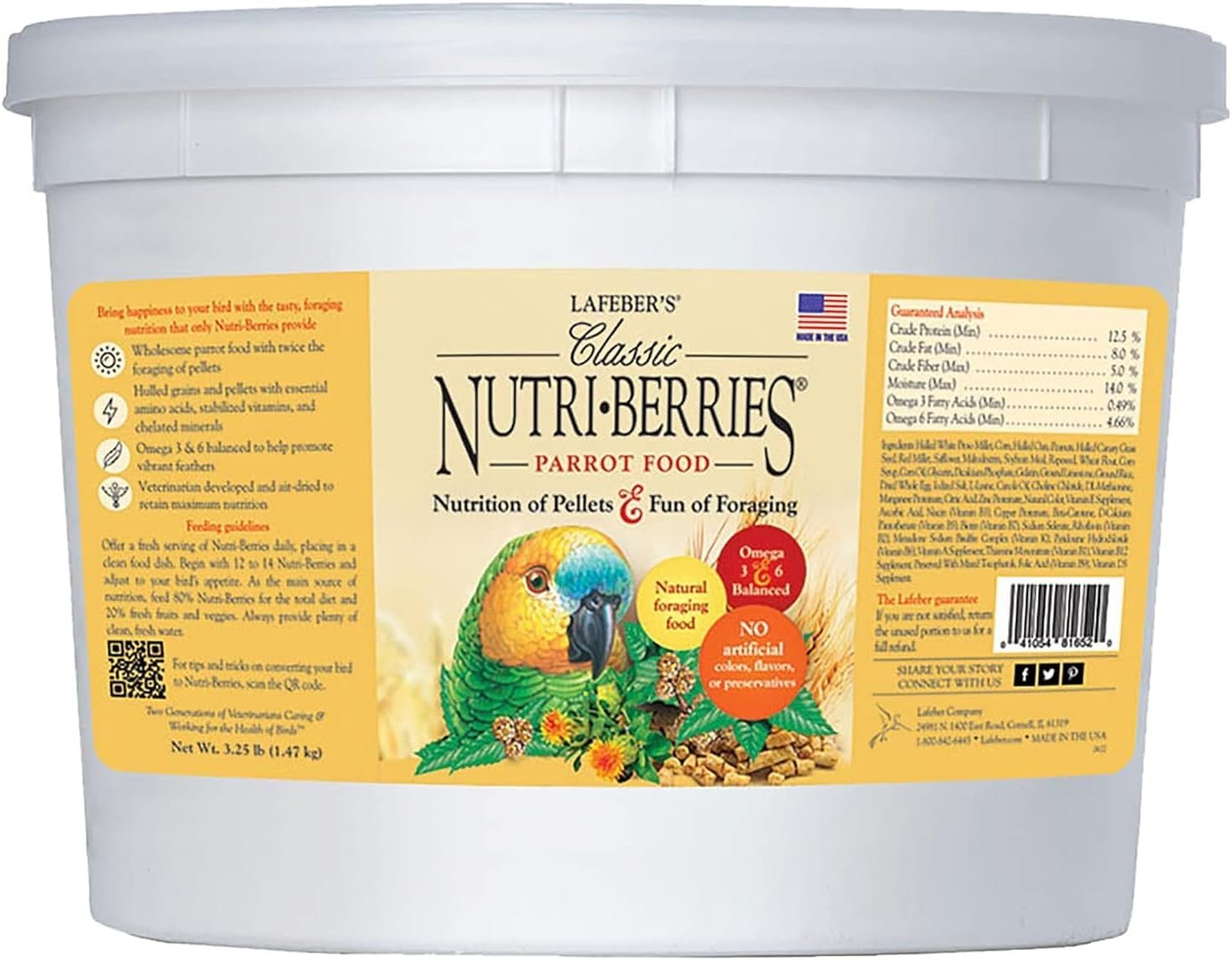 LAFEBER’S Classic Nutri-Berries Pet Bird Food, Made with Non-GMO and Human-Grade Ingredients, for Parrots, 3.25 lb