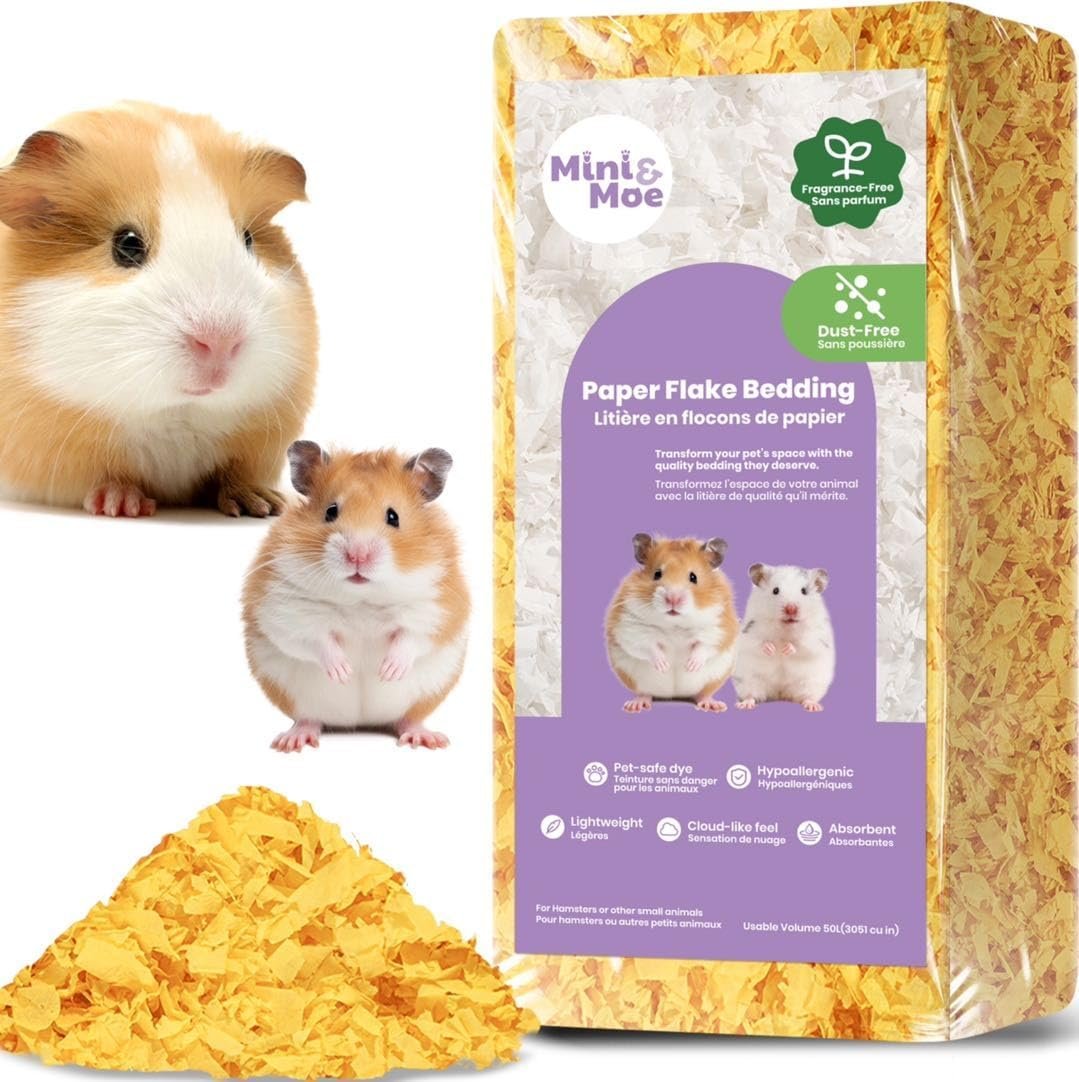 mini&moe Hamster Bedding 25 Liters: Dust-Free and Odor Control Moisture Absorbent Natural Paper Small Pet Bedding – for Guinea Pigs, Hamsters, Rabbits, and Small Animal