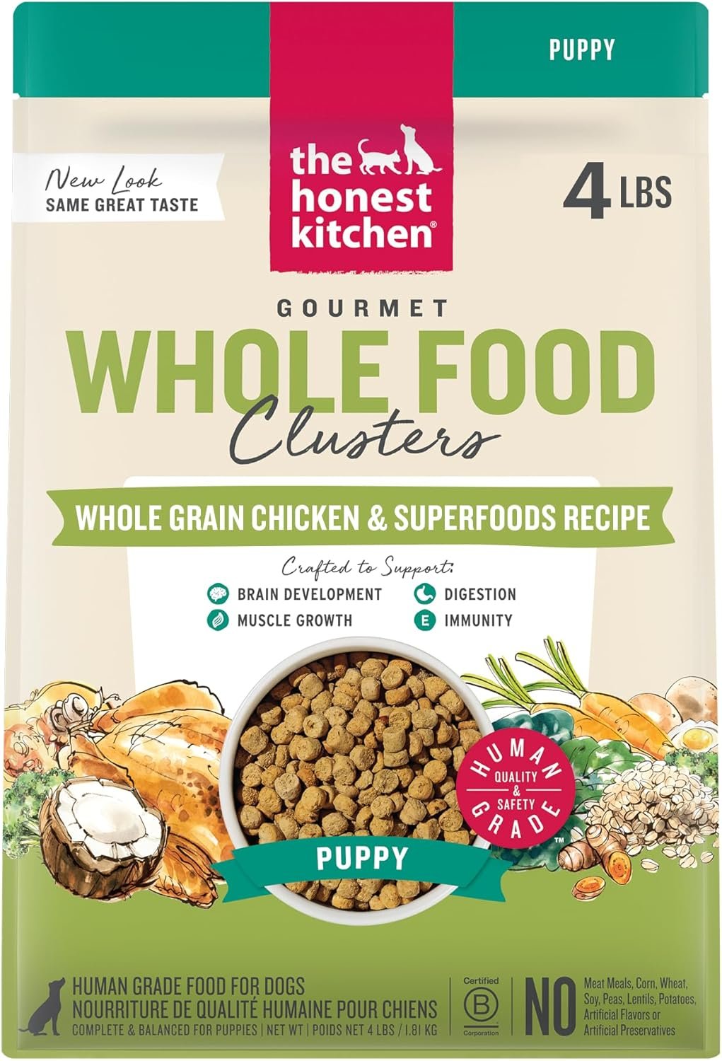 The Honest Kitchen Human Grade Dry Dog Food, Whole Food Clusters Puppy Whole Grain Dry Dog Food,Chicken, 4 lb Bag