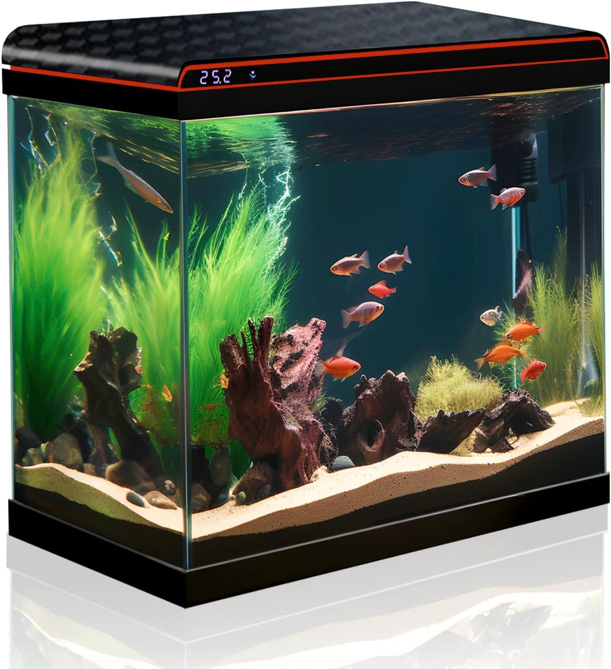 10 Gallon Fish Tank Smart Aquarium Kit, Glass Small Aquarium Starter Kits Self Cleaning with 3 Types of LED Lights and Filter Water Pump, Water Temperature Detection Ultra Quiet Gift for Kid