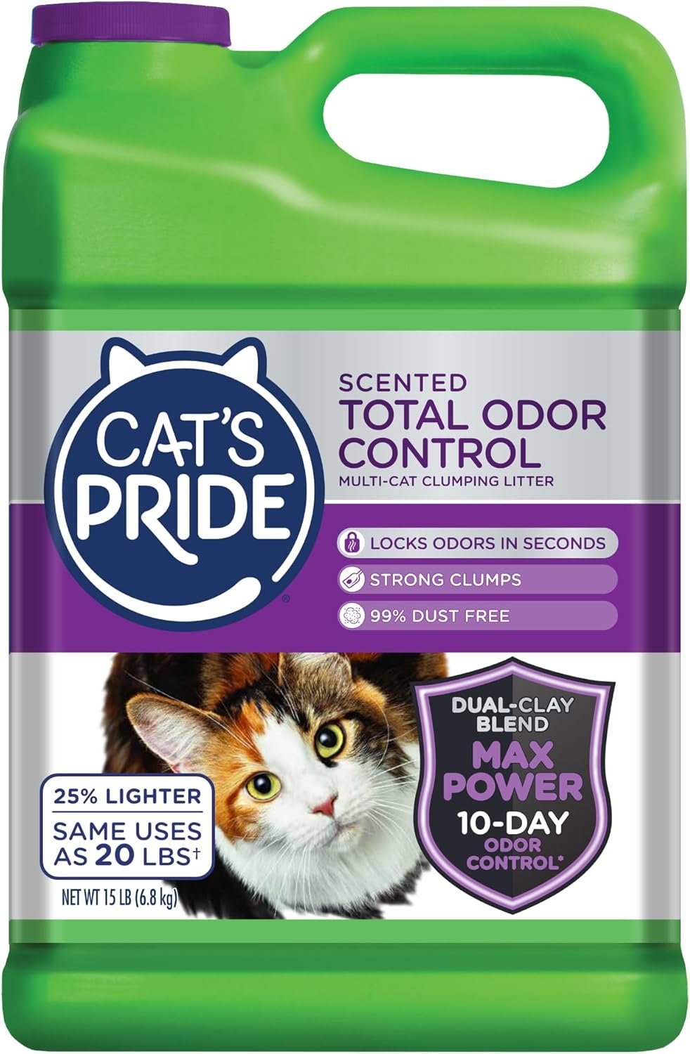 Cat’s Pride Max Power: Total Odor Control – Up to 10 Days of Powerful Odor Control – Strong Clumping – 99% Dust Free – Multi-Cat Litter, Scented, 15 Pounds