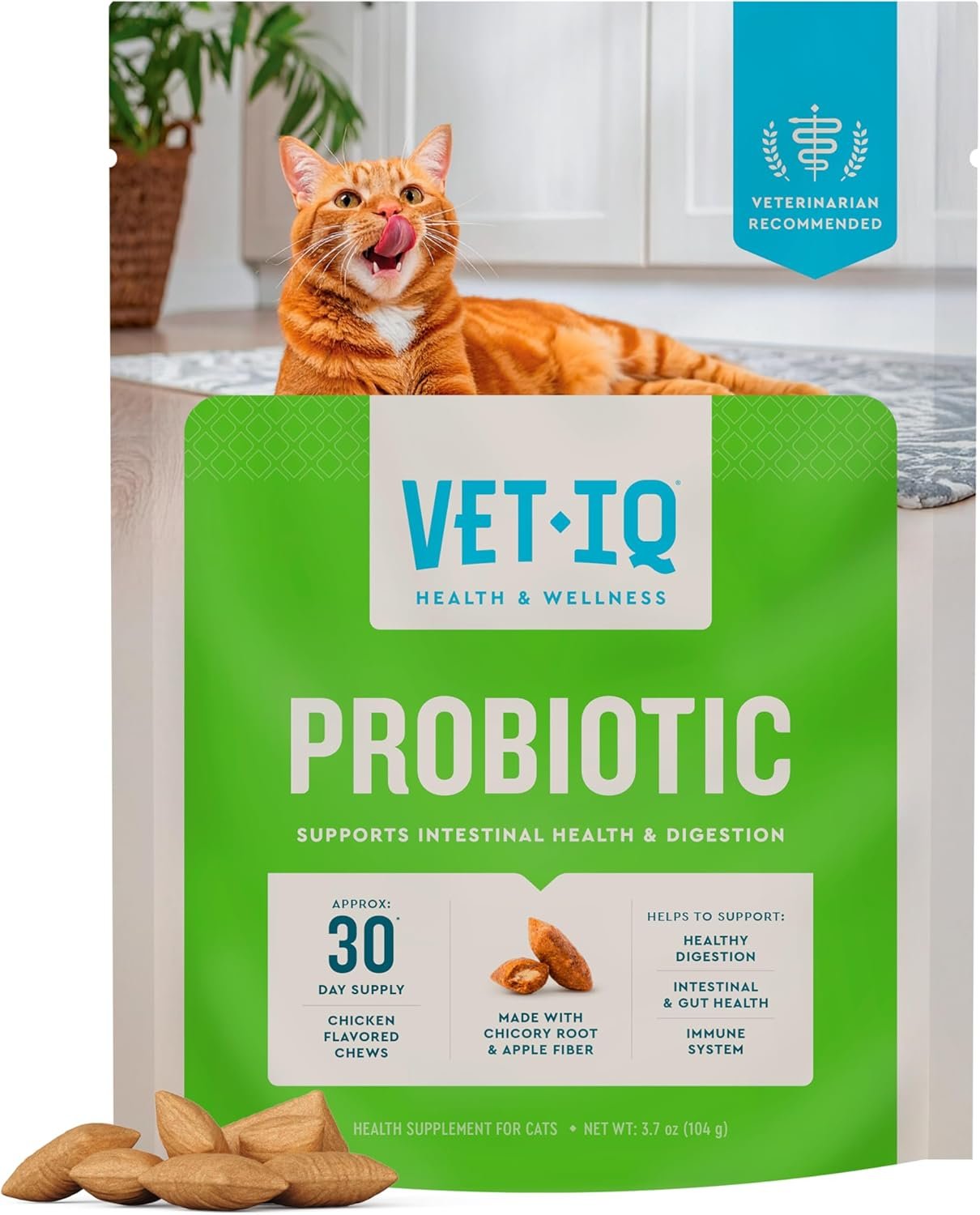 VetIQ Cat Probiotics Supplement – Probiotic, Prebiotic & Postbiotic Cat Supplements, Digestive & Gut Health Support, Constipation & Diarrhea Relief, Chicken Flavored, 3.7 oz