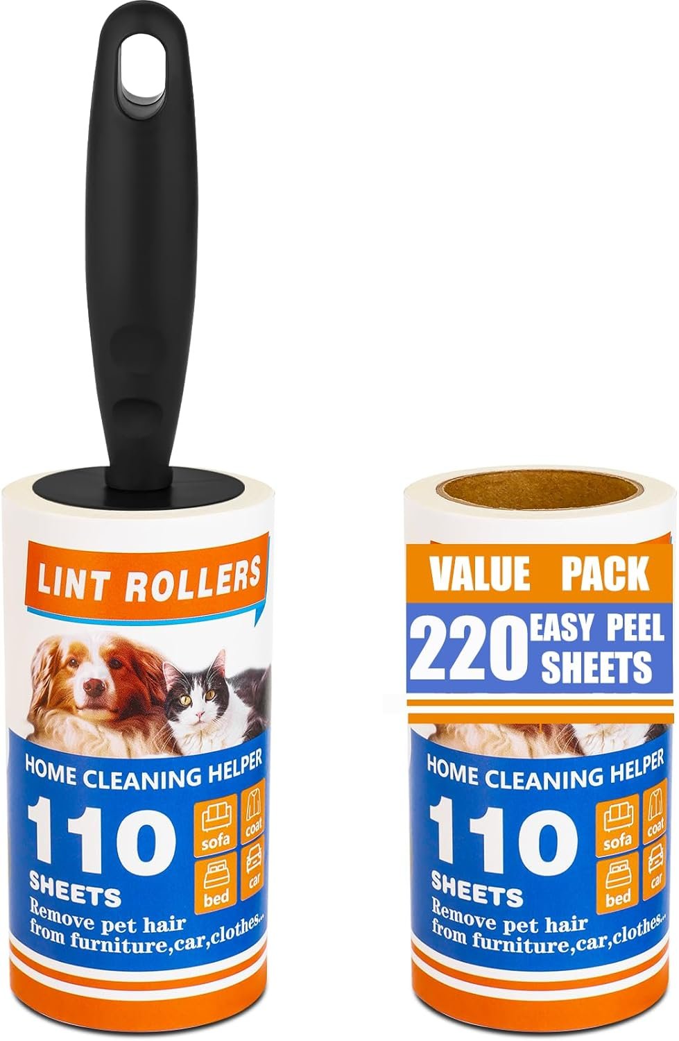 Lint Roller 220 Sheets with 1 Handle, Pet Hair Remover for Laundry, Extra Sticky Lint Rollers for Pet Hair on Clothes, Furniture & Car – Dog & Cat Hair Removal Tool