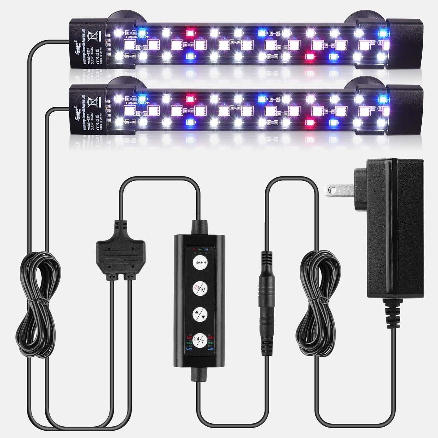 hygger Dual-Channel Controller Submersible Aquarium LED Light, 24/7 Mode Full Spectrum Hidden Fish Tank Light with 3 Rows Beads 7 Colors Auto On Off, Adjustable Timer Brightness (2)