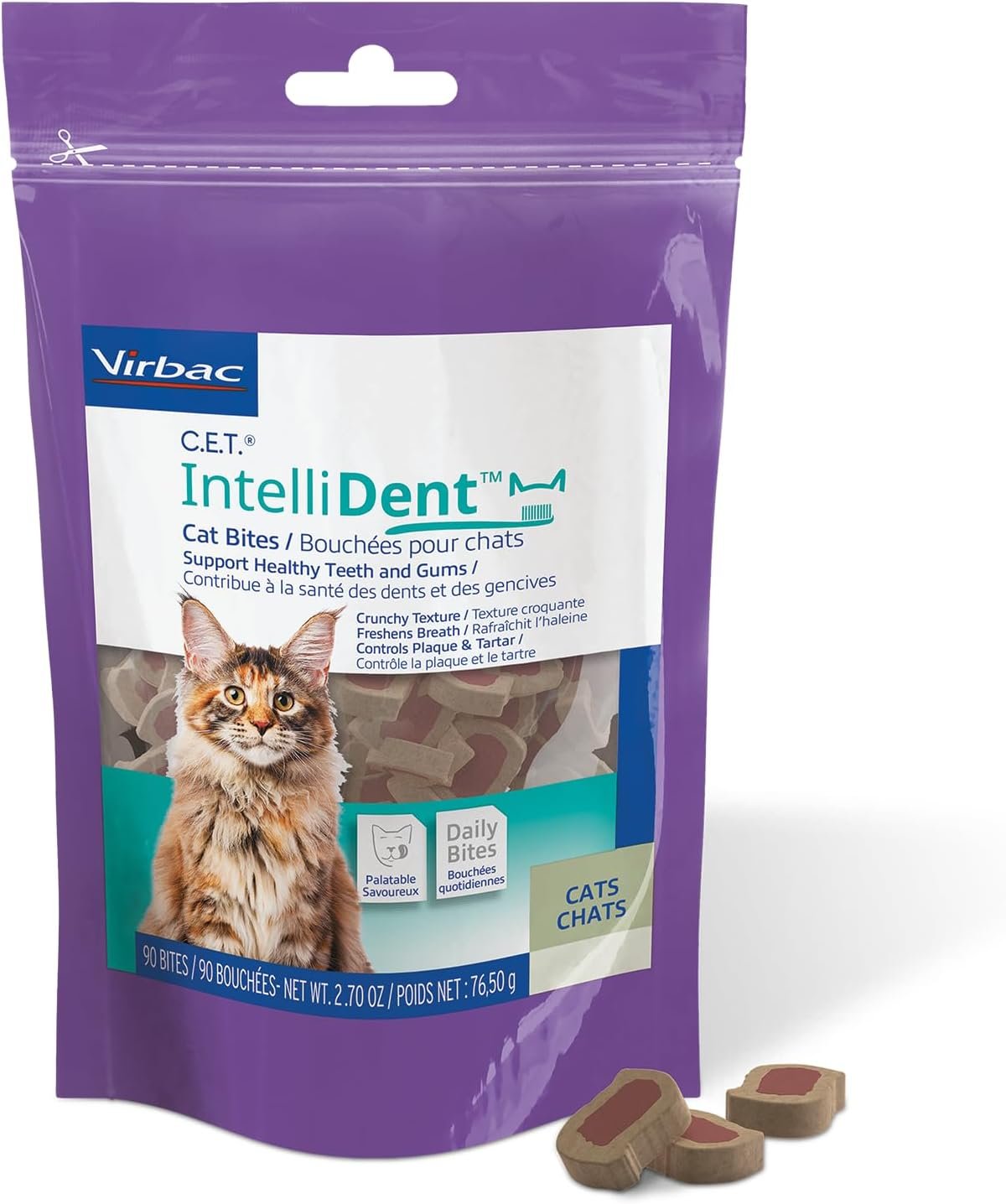 Virbac C.E.T.® INTELLIDENT® Cat Bites for Dental Care | Healthy Teeth and Gums | Fresh Breath, Chicken Flavor