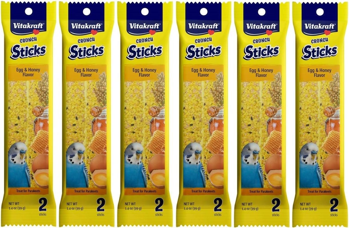 Vitakraft 6 Pack of Crunch Sticks Egg & Honey Flavor Parakeet Treats, 2 Sticks Per Pack