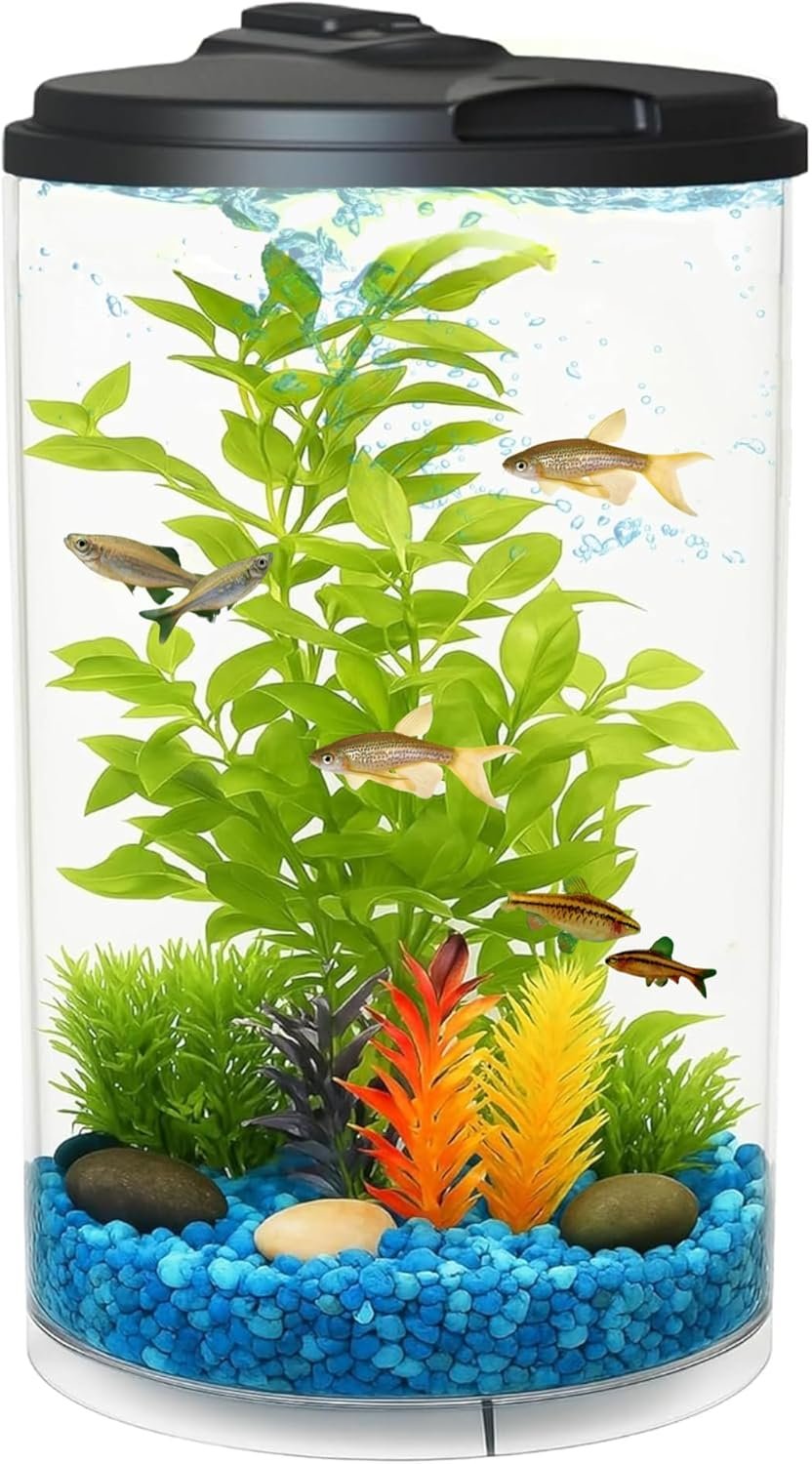Koller Products 3-Gallon 360 Aquarium with LED Lighting (7 Color Selections) and Power Filter, Impact-Resistant Plastic, Ideal for a Variety of Tropical Fish