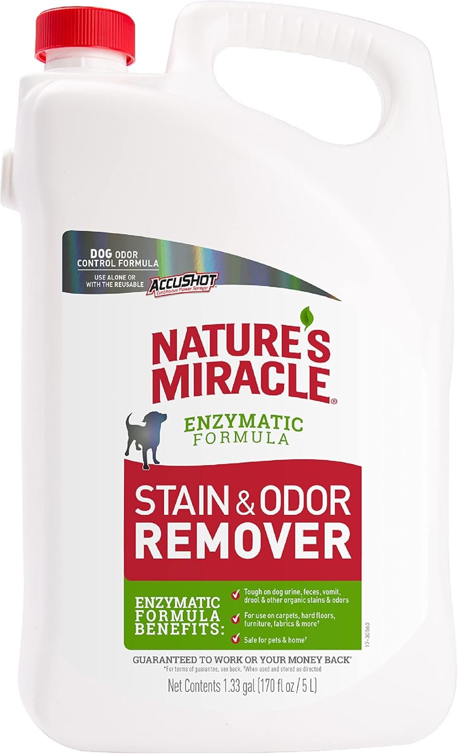 Nature’s Miracle Stain & Odor Remover, Tough on Dog Urine, Feces, Vomit, Drool and Other Organic Stains and Odors, 170 fl oz Refill