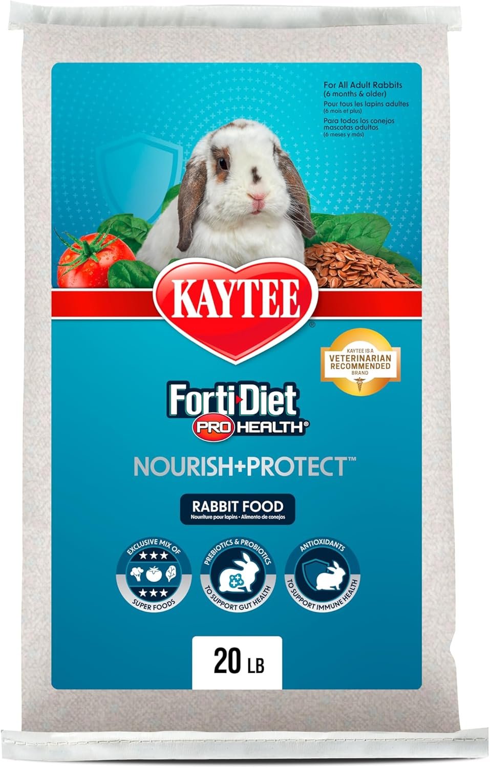 Kaytee Forti-Diet Pro Health Nourish+Protect Adult Rabbit Food, Comprehensive Nutrition Backed by Science, Digestive Health, Immune Support, 20 pounds