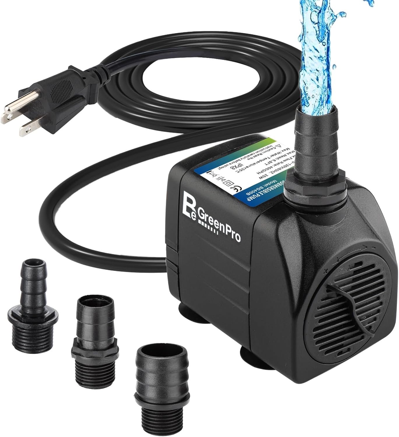 550GPH Submersible Water Pump(2000L/H 30W), Adjustable Ultra Quiet Fountain Pump with 4 Nozzles 7.2ft High Lift for Aquarium, Fish Tank, Pond, Waterfall, Outdoor, Hydroponics