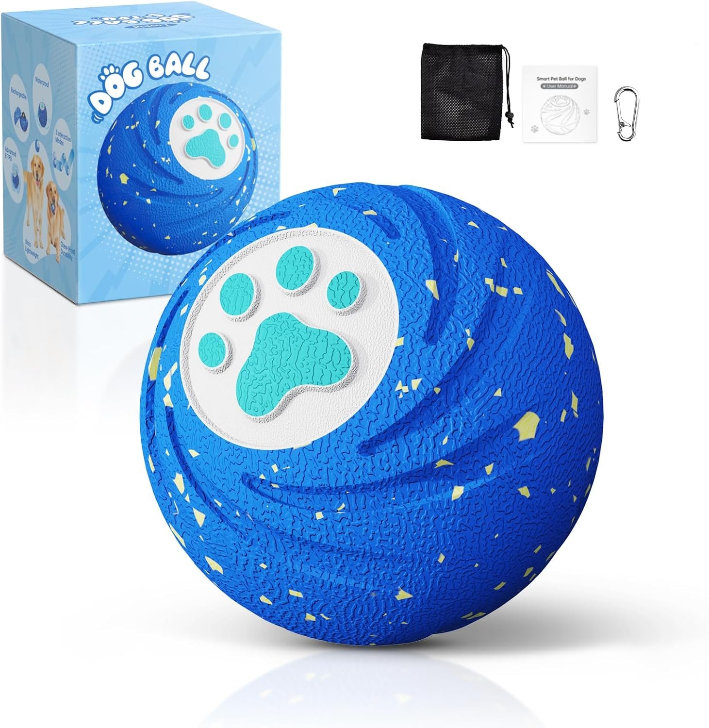Lovkid Smart Interactive Dog Toys – Interactive Dog Ball for Medium & Large Dogs Durable E-TPU Dog Toy to Keep Them Busy Motion Activated Rolling Ball Indoors & Outdoors (Blue)