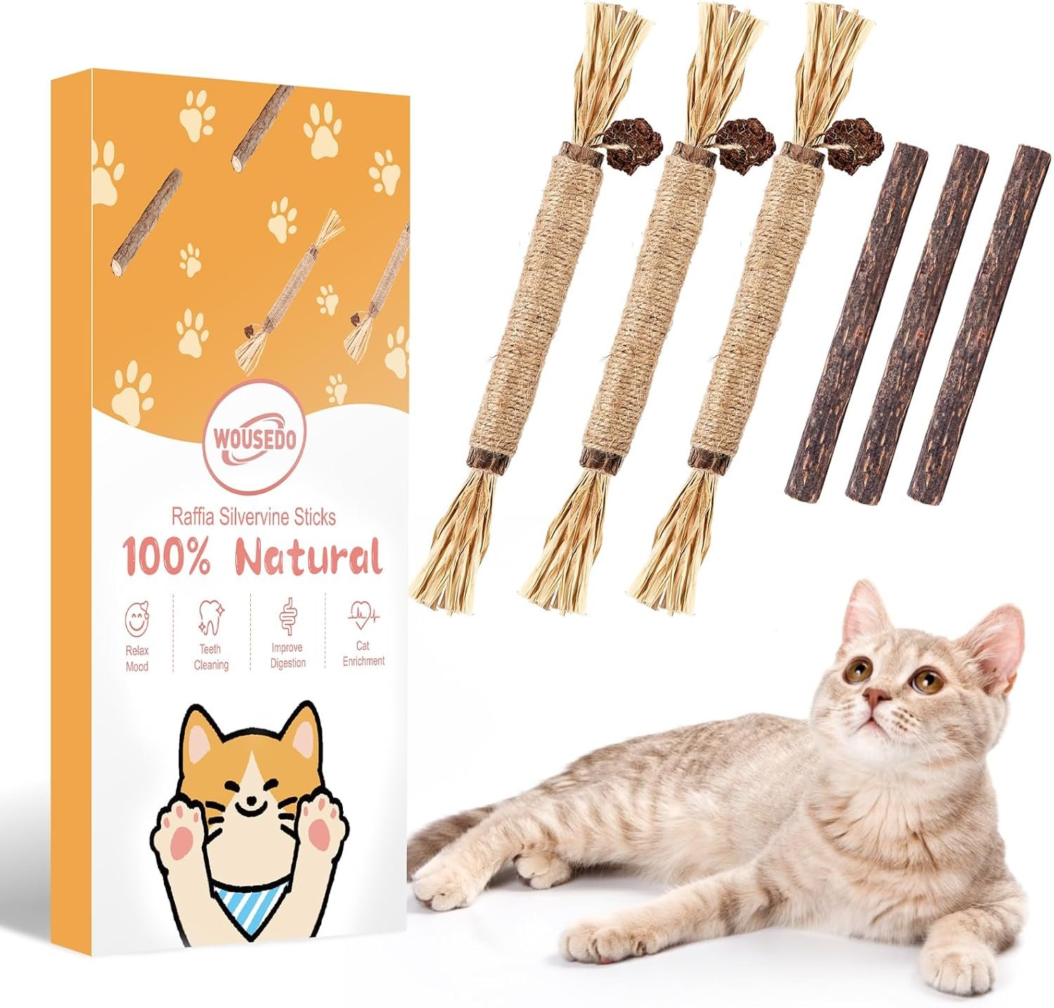6 Pack Silvervine Sticks Cat Toy, Natural Chew Stick for Dental Care Teeth Cleaning,Matatabi Cat nip Treat Toys for Indoor Cats& Kittens