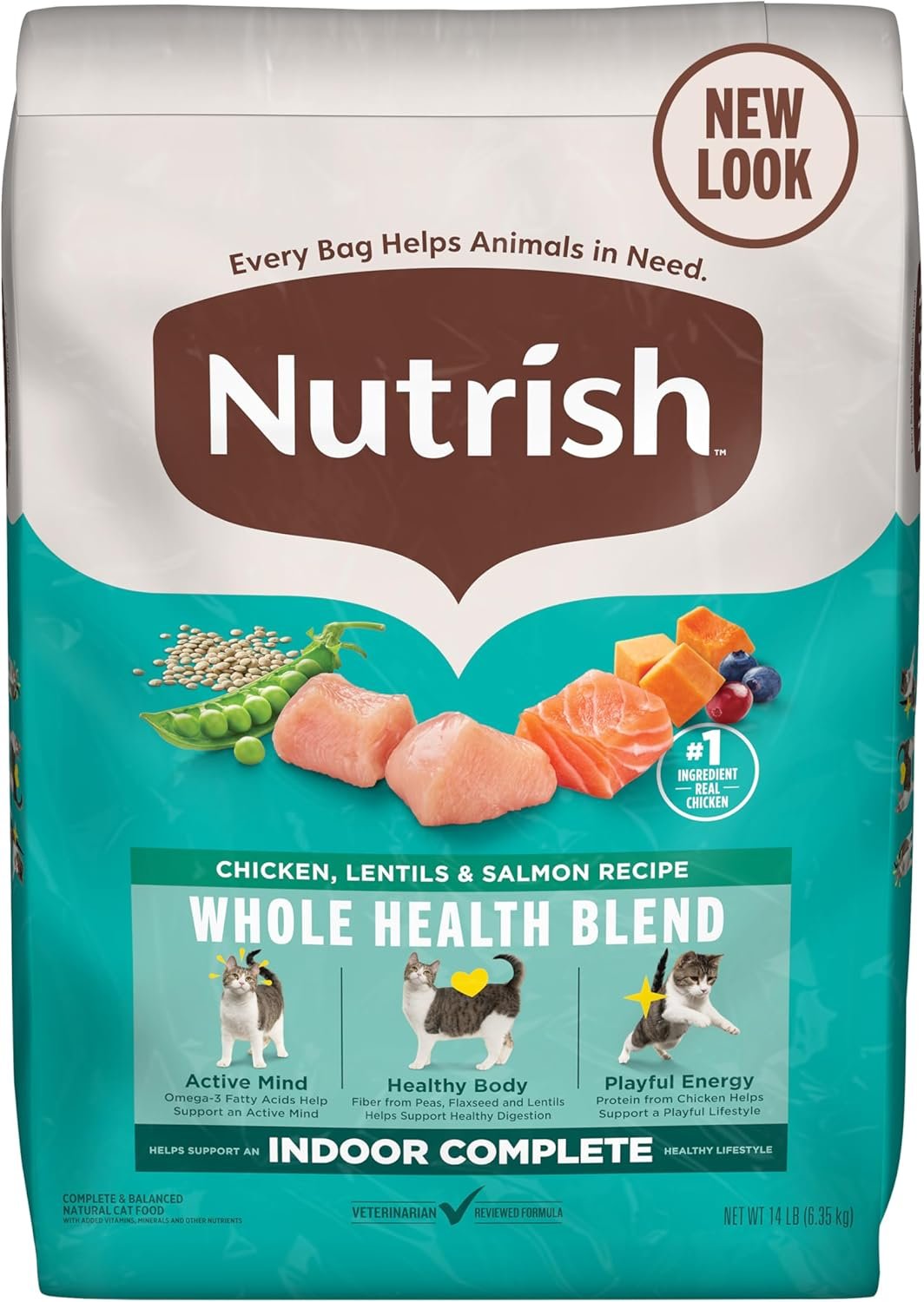 Nutrish Indoor Complete Chicken, Lentils & Salmon Recipe Dry Cat Food 14 lb. Bag, Packaging May Vary (Rachael Ray)