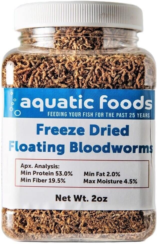 Aquatic Foods Inc. Bloodworms, Grade A Freeze Dried Bloodworms for All Tropical Fish, Cichlids, Discus, Tetras, Goldfish, Bettas, Angel Fish, Marine Fish… 2oz Small Jar