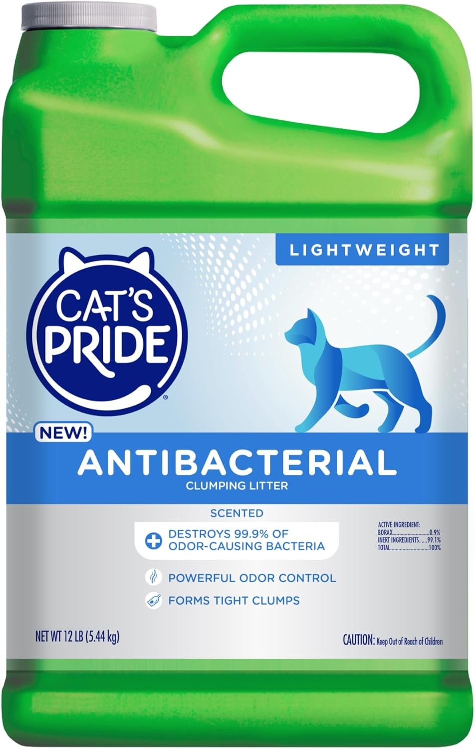 Cat’s Pride NEW Antibacterial Cat Litter: Destroys 99.9% of Odor-Causing Bacteria – Powerful Odor Control – Premium Lightweight Clumping Litter – Scented, 12 Pounds