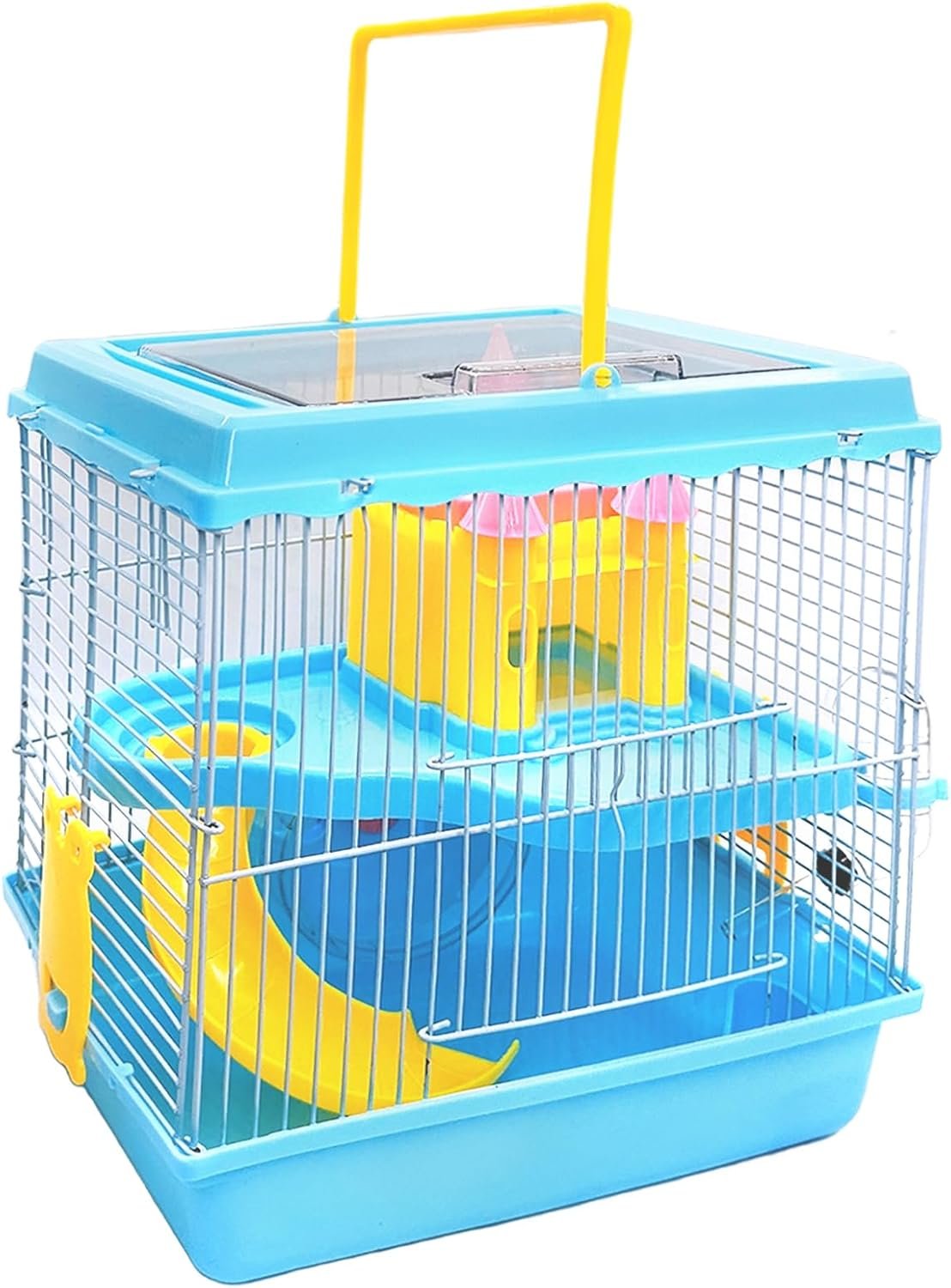 Tfwadmx Hamster Carrier, Dwarf Hamster Travel Cage, Portable Cages with Water Bottle, Gerbil Travel Carry Case Outdoor Vacation House for Small Mice(Blue,10.6”x8”x11.4”)