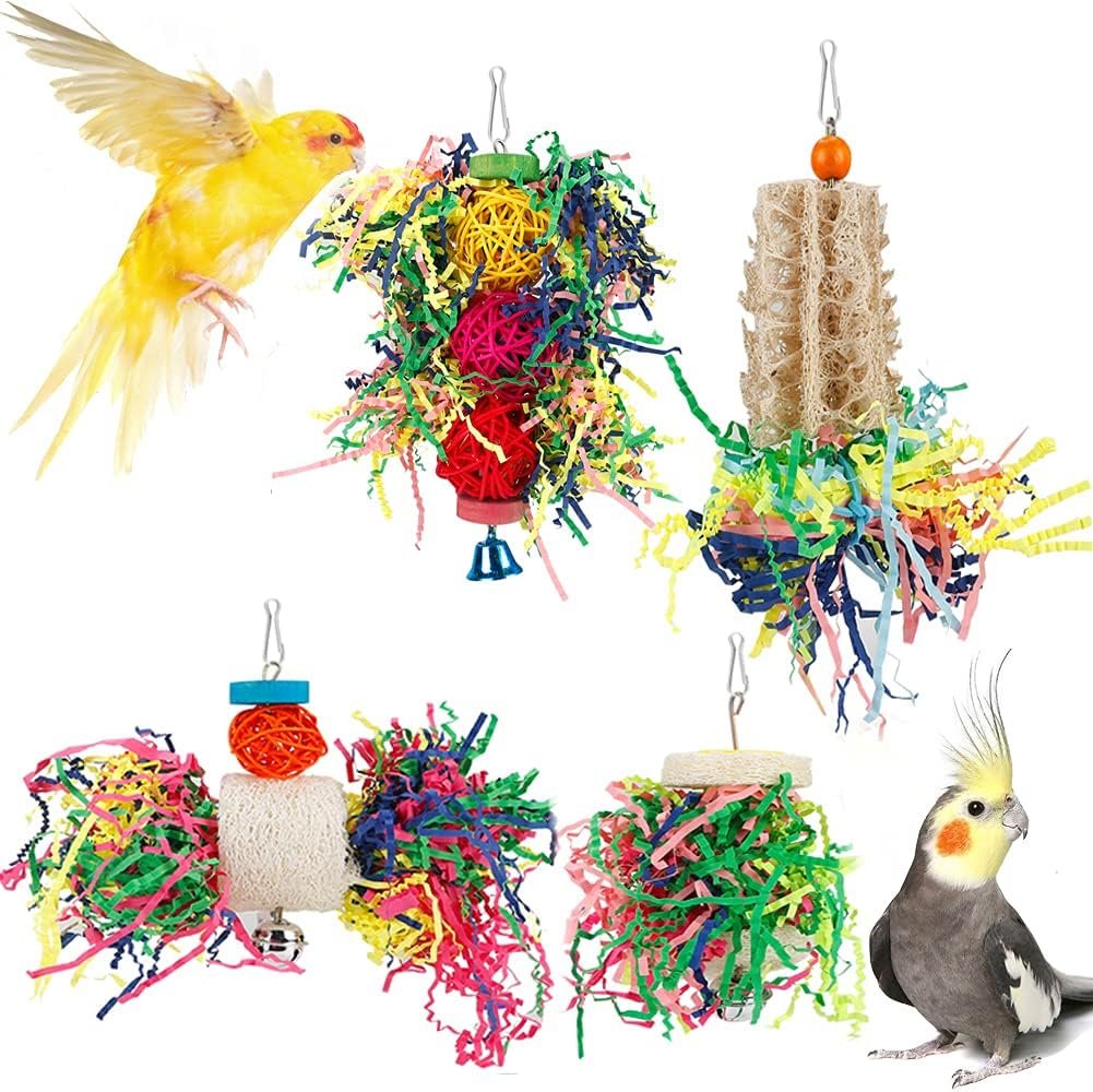 Foraging Toys Parakeet Chewing Hanging Toy Shredded Paper Bird Cage Accessories for Conure Cockatiel Budgies Lovebird Parrotlet