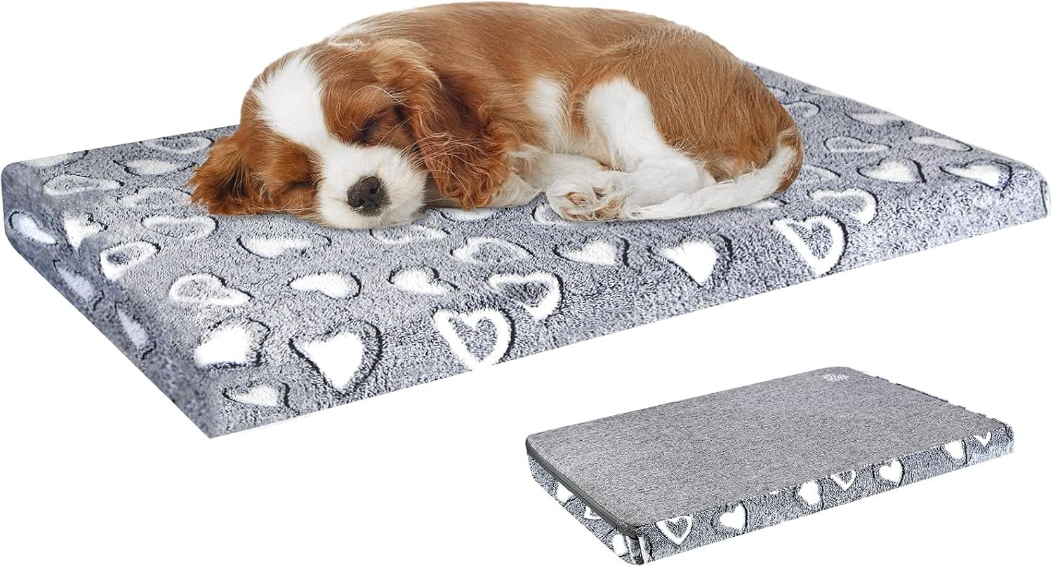 VANKEAN Reversible Cool and Warm Dog Bed Mat for Crates – Stylish Pad With Waterproof Inner Linings and Removable Machine Washable Cover, Firm Support for Small to XX-Large Dogs, Grey