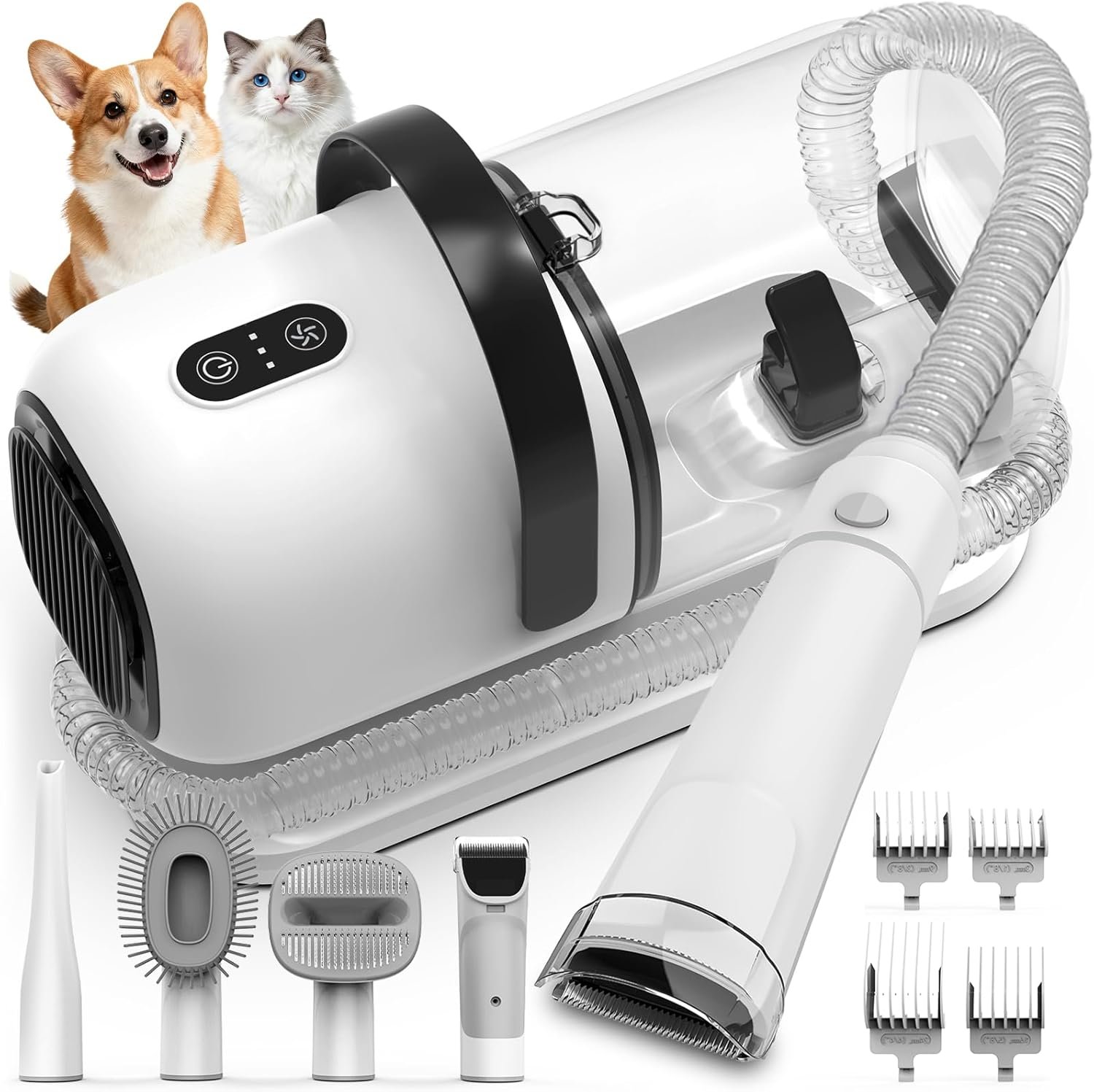 Dog Grooming Vacuum, All-in-One Pet Grooming Kit with Hair Clipper & Shedding Brush, Low Noise 12,000Pa Dog Hair Remover Vacuum, Pet Groomer Set with Cleaning Brushes, PG01