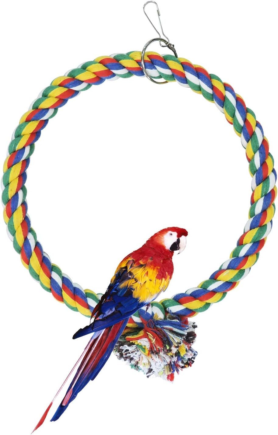 WishLotus Bird Swing, Cotton Rope Swing with Bite Resistance Perches for Parakeets, Budgie, Cockatiels, Conures, Finches – Boredom Breaker (18cm, Cage Hanging)