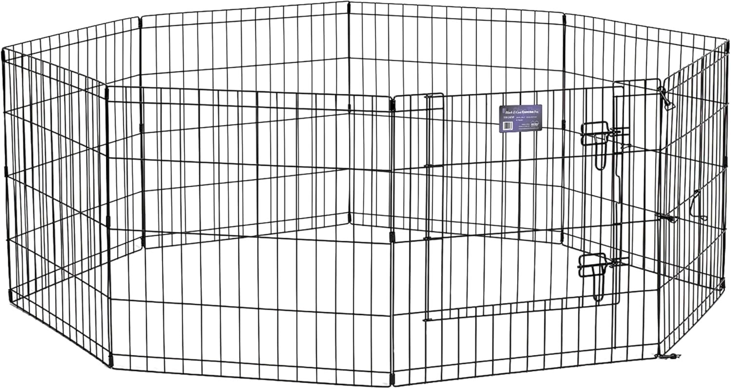MidWest Homes for Pets 24-Inch Exercise Pen, for Indoor and Outdoor Use, 16 Sq Feet of Play, Single Door Folding Dog Pen, with Large Door Opening & Secure Latch, Easy to Set Up, Foldable Dog Playpen