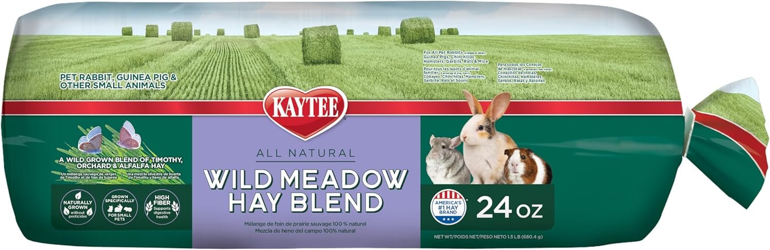 Kaytee All Natural Timothy Hay Wild Meadow Hay Blend for Guinea Pigs, Rabbits & Other Small Animals, 24 Ounce
