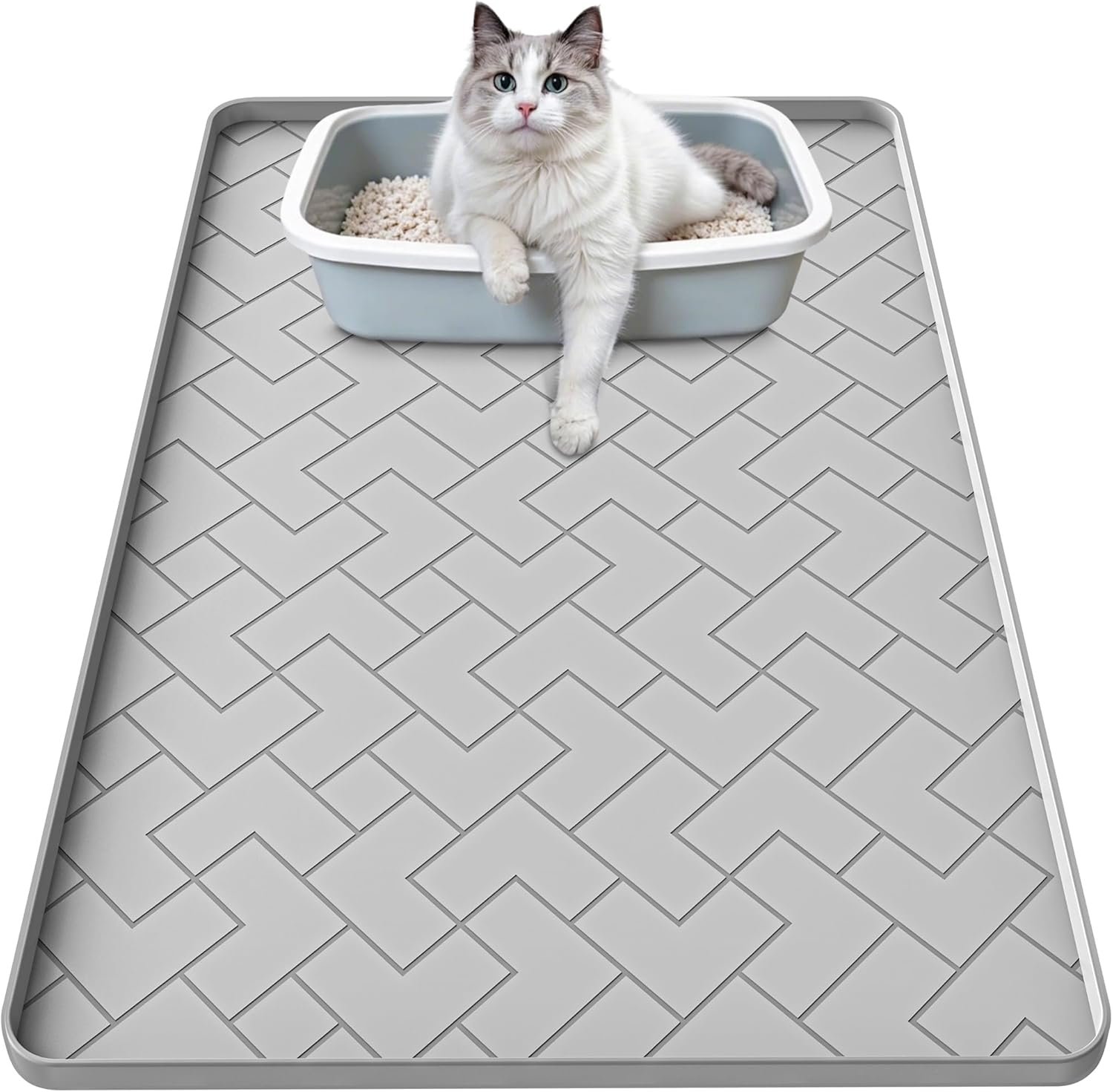 Silicone Cat Litter Mat for litter box Large 34″ X 22″-Easy to Clean Cat Litter Trapping Mat, Waterproof, urine-proof and non-slip to keep the floor clean and tidy（Gray）