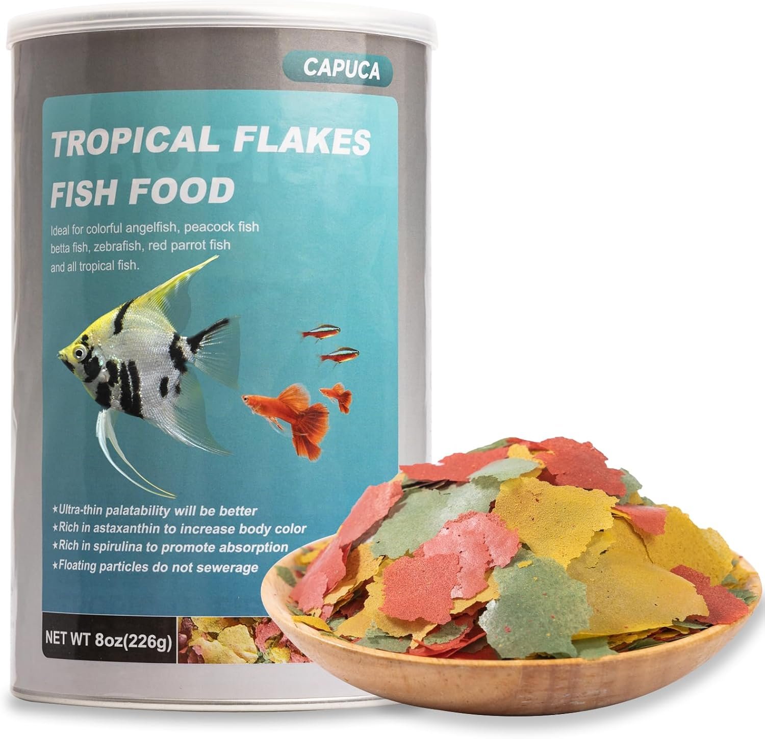 8 OZ Ultrathin Tropical Fish Flakes – High Protein with Krill & Spirulina for Betta, Guppies, Tetra, Angelfish, Color Enhancing Fast Growth Formula