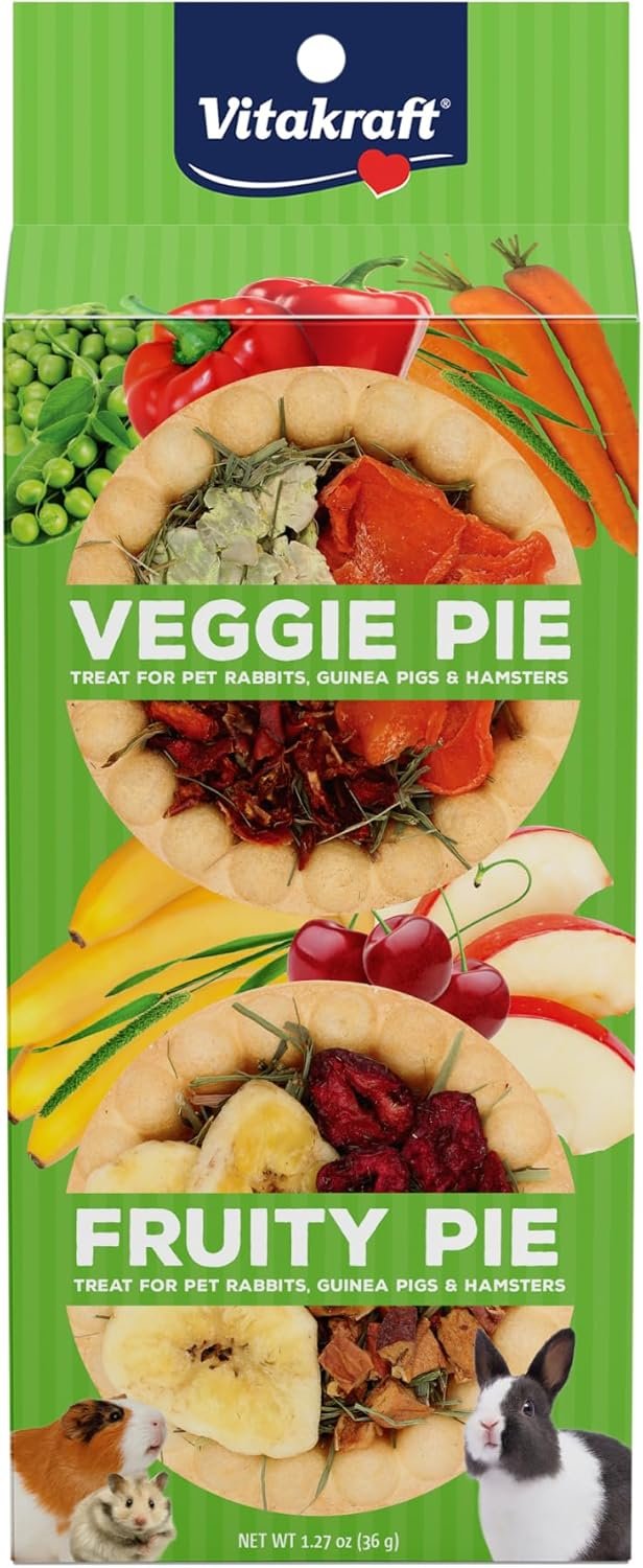 Vitakraft Veggie & Fruity Pie Treat for Pet Rabbits, Guinea Pigs, and Hamsters, 2 Pies,brown,24″ x 50″, 1.27 Ounce (Pack of 1)