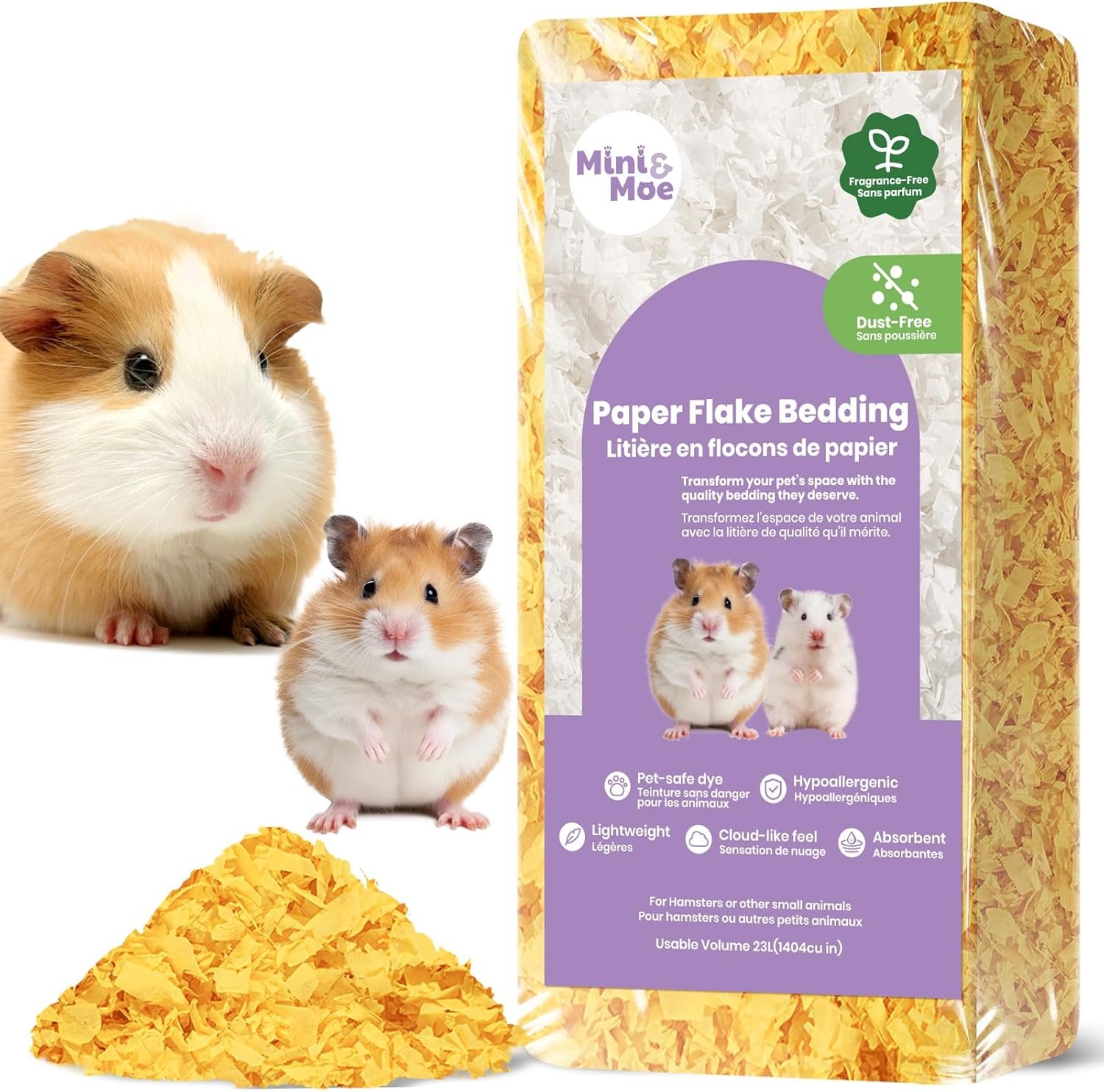 mini&moe Hamster Bedding: Dust-Free and Odor Control Moisture Absorbent Natural Paper Small Pet Bedding – for Guinea Pigs, Hamsters, and Rabbits, 12 Liters