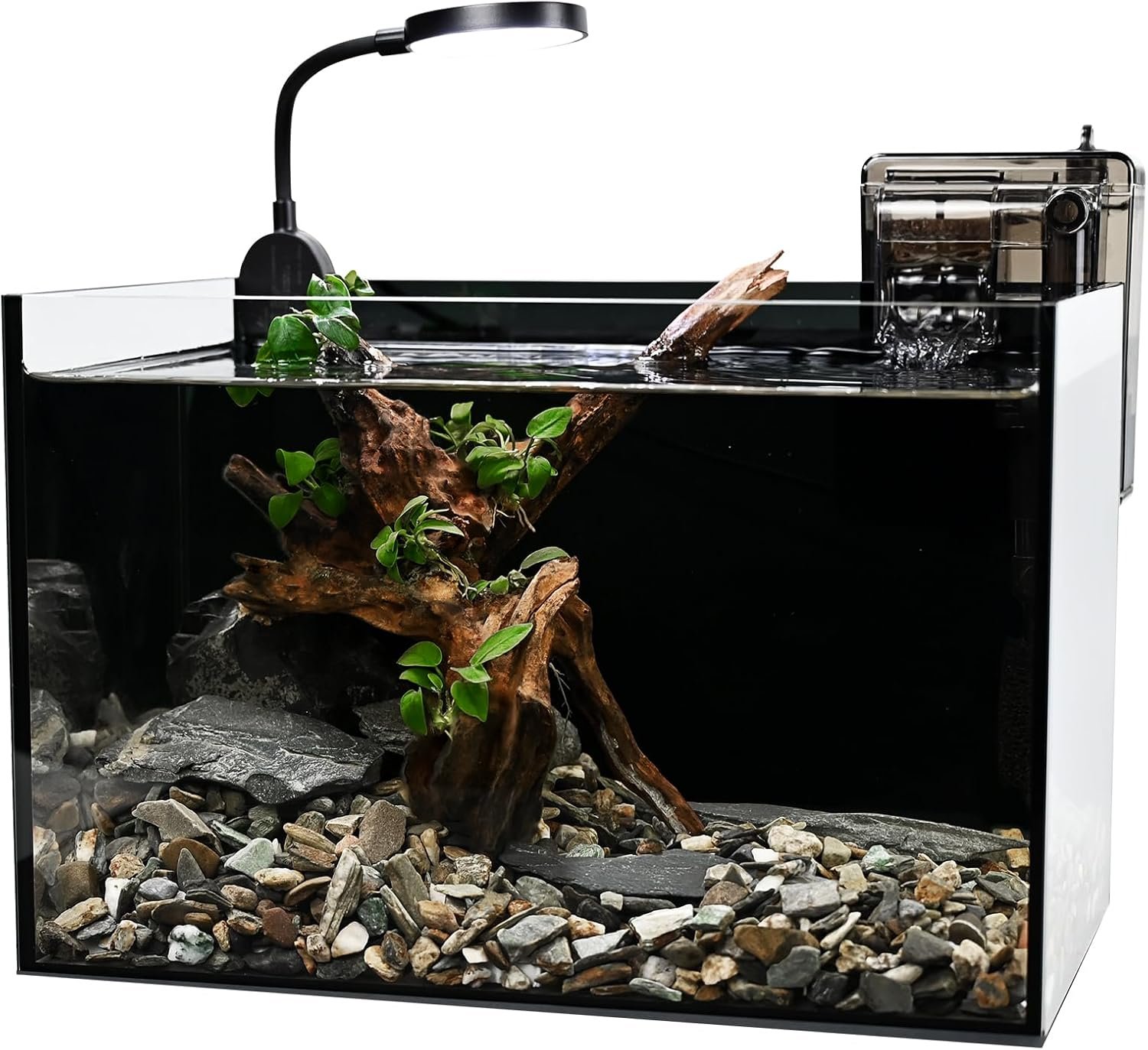 Nano Nature Aquarium Kit,2.8 Gallon Small Aquarium Set Glass Fish Tank with Waterfall Filter and Light for Beginners and Children to Keep Betta Fish, Goldfish, Shrimp, and Aquatic Plants