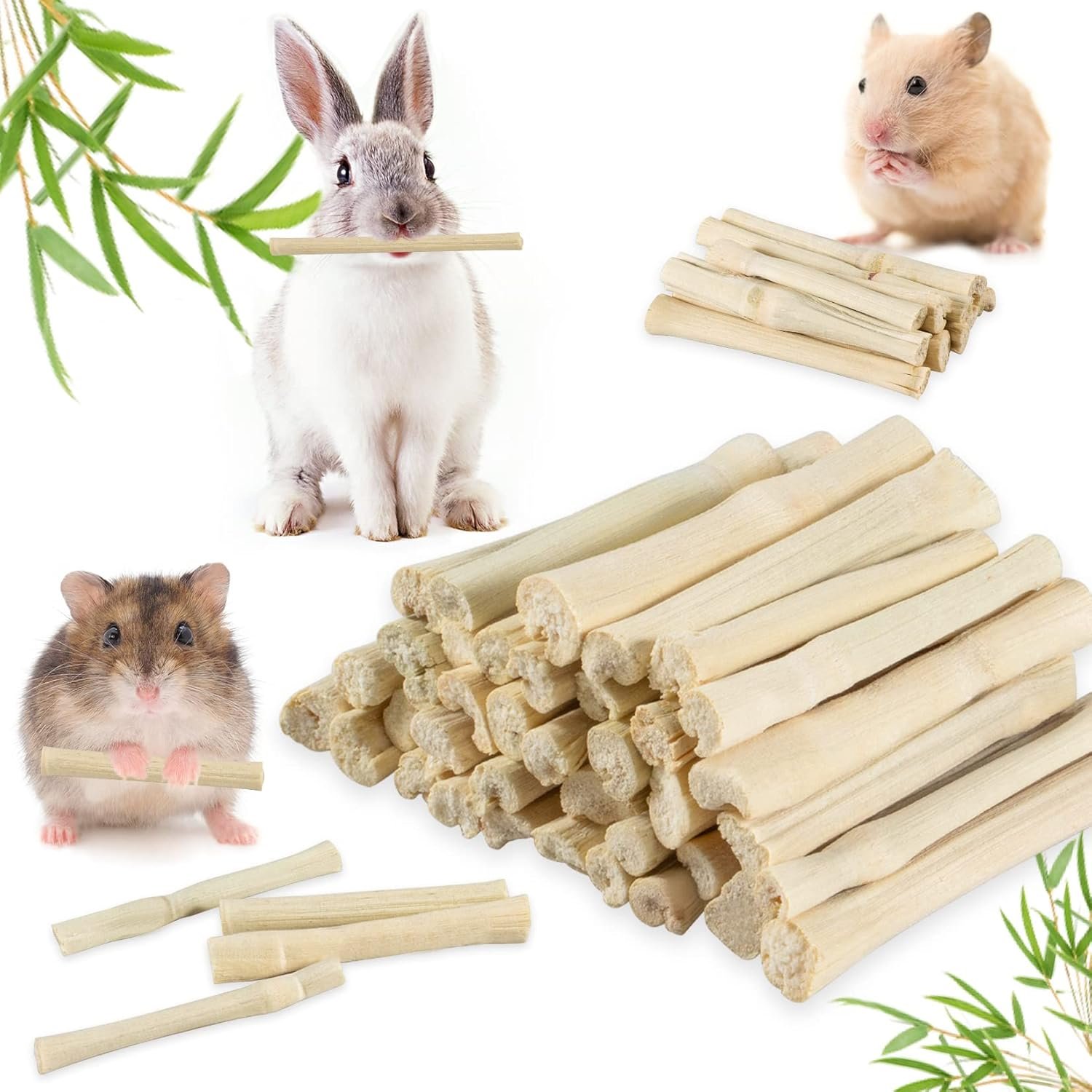 Sukh 240g Sweet Bamboo Chew-Sticks – Natural Rabbit Bamboo Sticks Small Animal Chew Toy Bunny Molar Treats Atural Teeth Grinding Toys for Squirrel Guinea Pigs Chinchilla