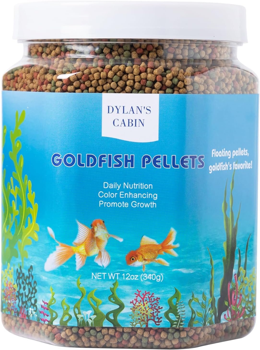Dylan’s cabin Floating Goldfish Food Pellets 12oz – Pond Fish Food Growth Formula with Krill Spirulina Color Enhancing for Goldfish & Koi, Keep Clean Water