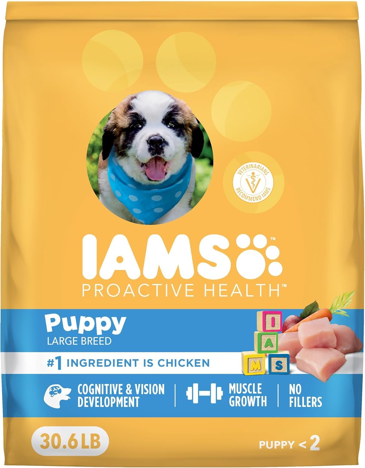 IAMS Proactive Health Puppy Food, Large Breed Premium Puppy Food for Large Dogs, 30.6 Lb. Bag