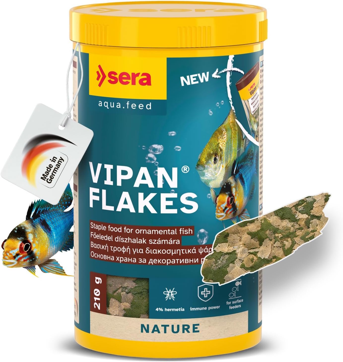 Sera Vipan Tropical Flakes 1,000 ml 7.4 oz (210 g) | Floating Fishfood with 4% Insect Protein & Probiotics | Aquarium Fish Food for Freshwater Aquariums