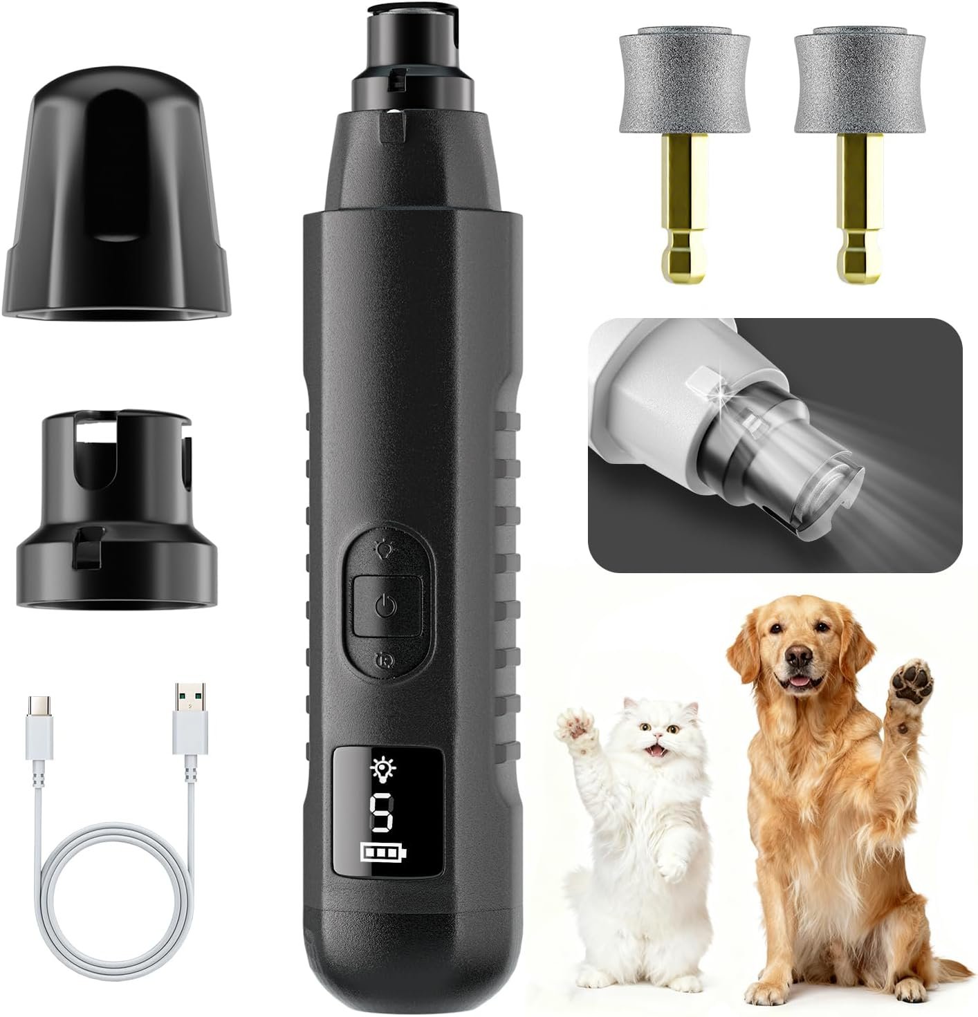 2026 New Silent Groom Pro Pet Nail Grinder, 5-Speed Dog Nail Grinder with Led Light, 40 db Quiet Painless Paws Grooming for Small Medium Large Dogs & Cats, USB Rechargeable