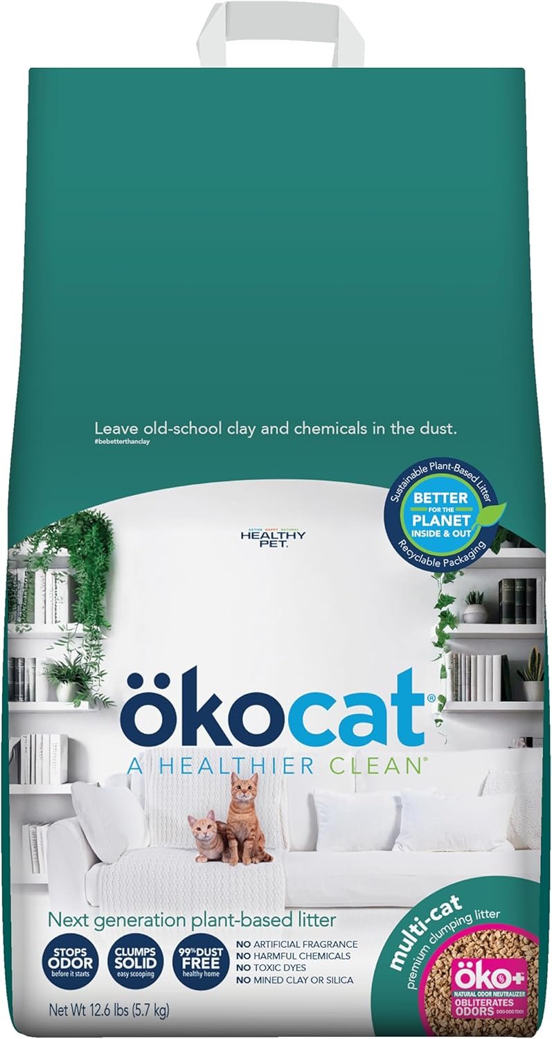 ökocat Multi-Cat Wood Clumping Cat Litter, Unscented, 12.6 pounds – Natural Ingredients, Obliterates Odors with Natural Odor Neutralizer, Clumps Solid, 99% Dust Free, Great for Multiple Cats