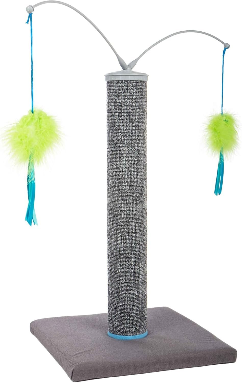 SmartyKat Scratch ‘N Spin Carpet Cat Scratching Post with 2 Spinning Wand Toys, Plus 2 Replacement Wands – Gray & Blue