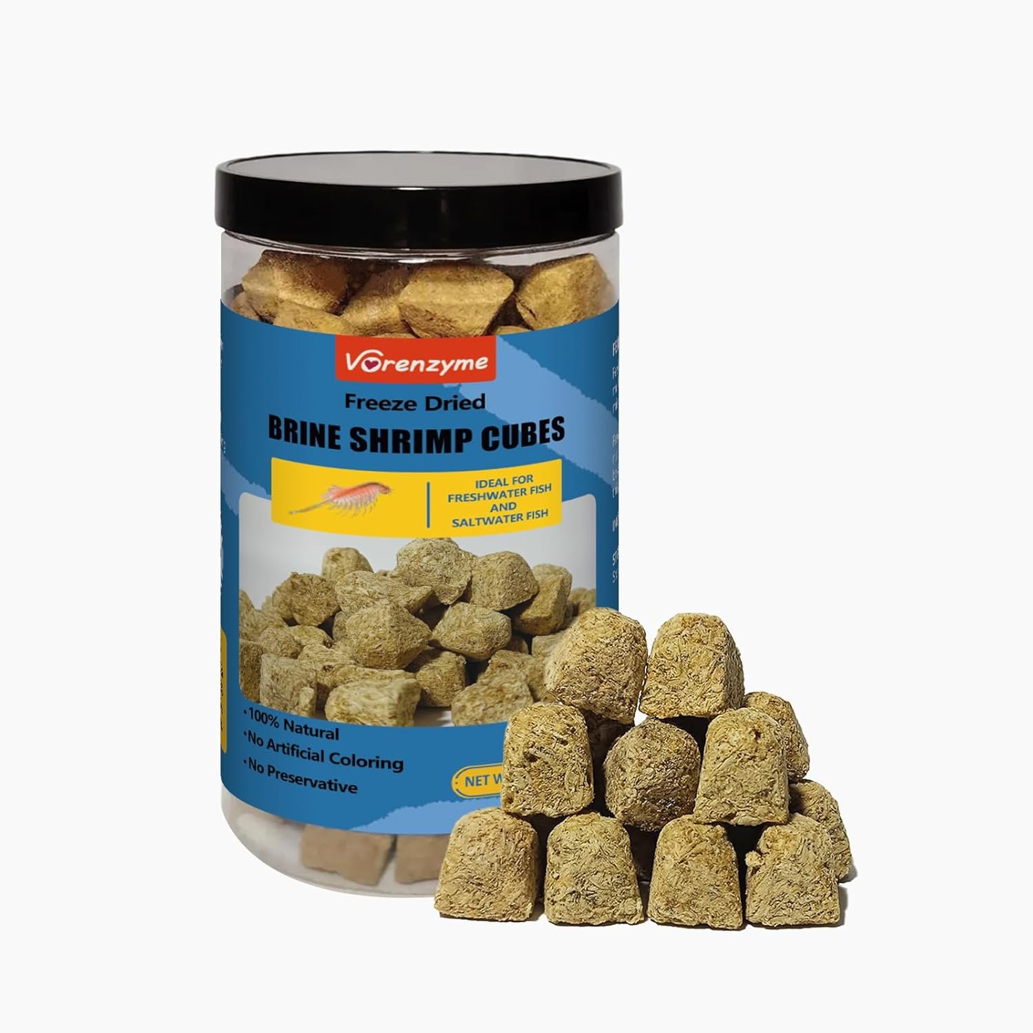 Freeze Dried Brine Shrimp Cubes– 100% Natural High‑Protein Fish Food for Tropical, Marine & Freshwater Aquarium, Turtles, Pond Fish, Koi, Discus, Angelfish, Tetras – Floating Shrimp Cubes, 4.5 oz