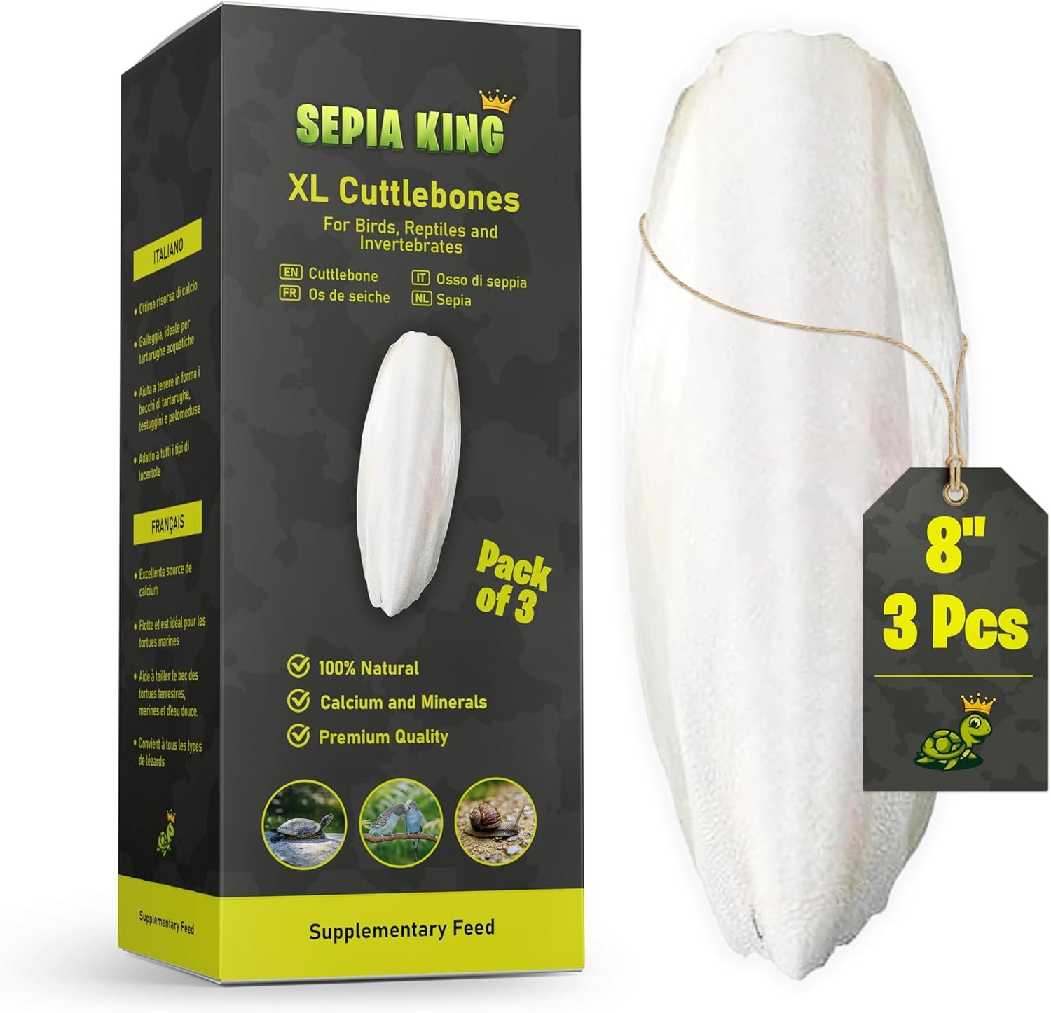 Extra Large – 100% Natural Calcium Supplement – Premium Cuttlebone Perfect for Birds, Tortoises, Snails, Reptiles – Pack of 3