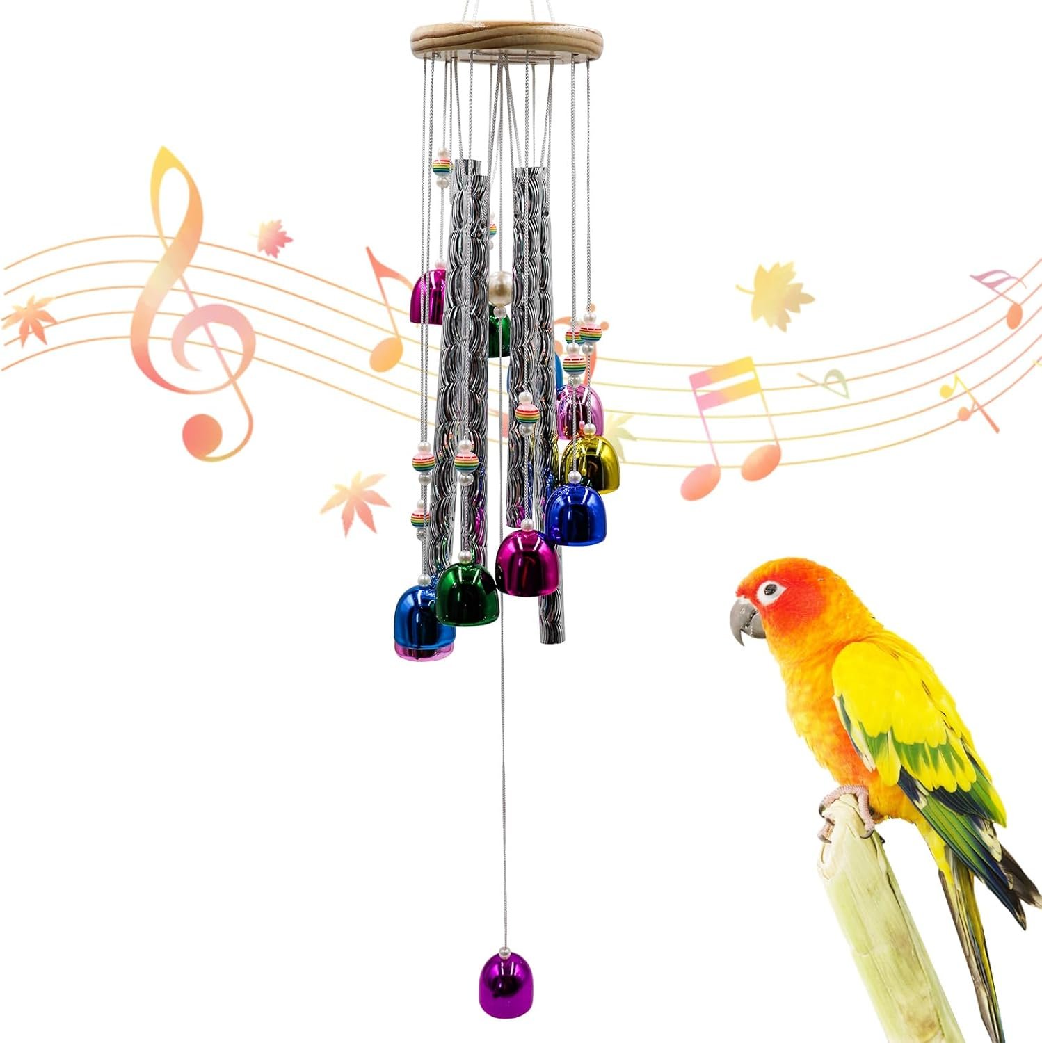 Parakeet Toys with Colorful Bells and Shining Sticks, Bird Cage Accessories Wind Chimes for Chewing, Chew Toys for African Grey, Budgies, Cockatiels, Lovebirds, Conures, Quakers, Small to Medium Birds