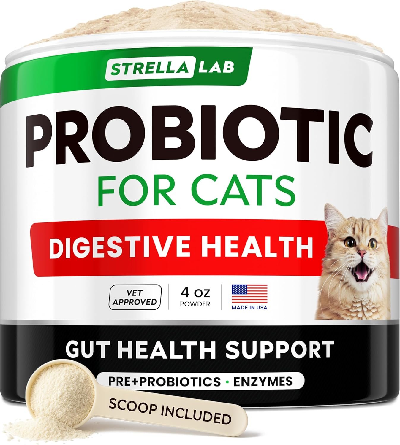 StrellaLab Cat Probiotic Powder – Probiotics for Cats with Diarrhea – Easy to Mix Powder – Cat Probiotics for Indoor Cats, Health Supplies Food Supplement, Pet Probiotics, Digestive Support (4 oz)