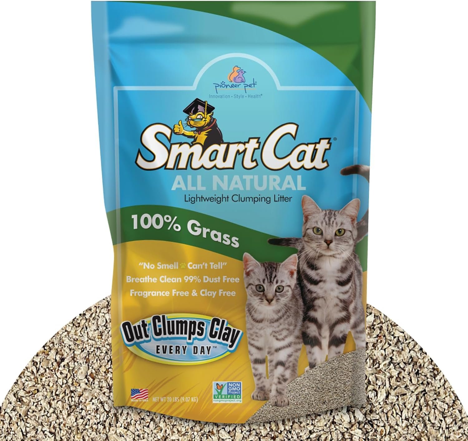 SmartCat All Natural Clumping Cat Litter, 20 Pound (320oz 1 pack) – Alternative to Clay and Pellet Litter – Chemical and 99% Dust Free – Unscented and Lightweight