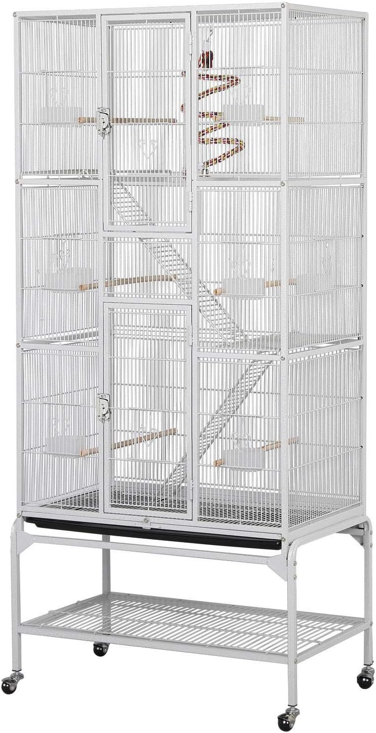 Yaheetech 69” Extra Large Bird Cage Metal Parrot Cage w/Detachable Stand for Mid-Sized Parrots Cockatiels Conures Parakeets Lovebirds Budgie Finch, White