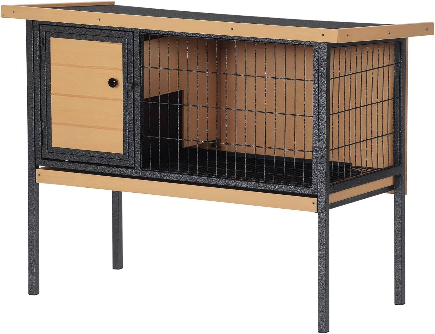 PawHut Rabbit Hutch Elevated Bunny Cage Small Animal Habitat with Metal Frame, No Leak Tray, Metal Wire Pan, Openable Water-Resistant Asphalt Roof for Rabbits, Chickens, Ducks, Indoor/Outdoor Natural
